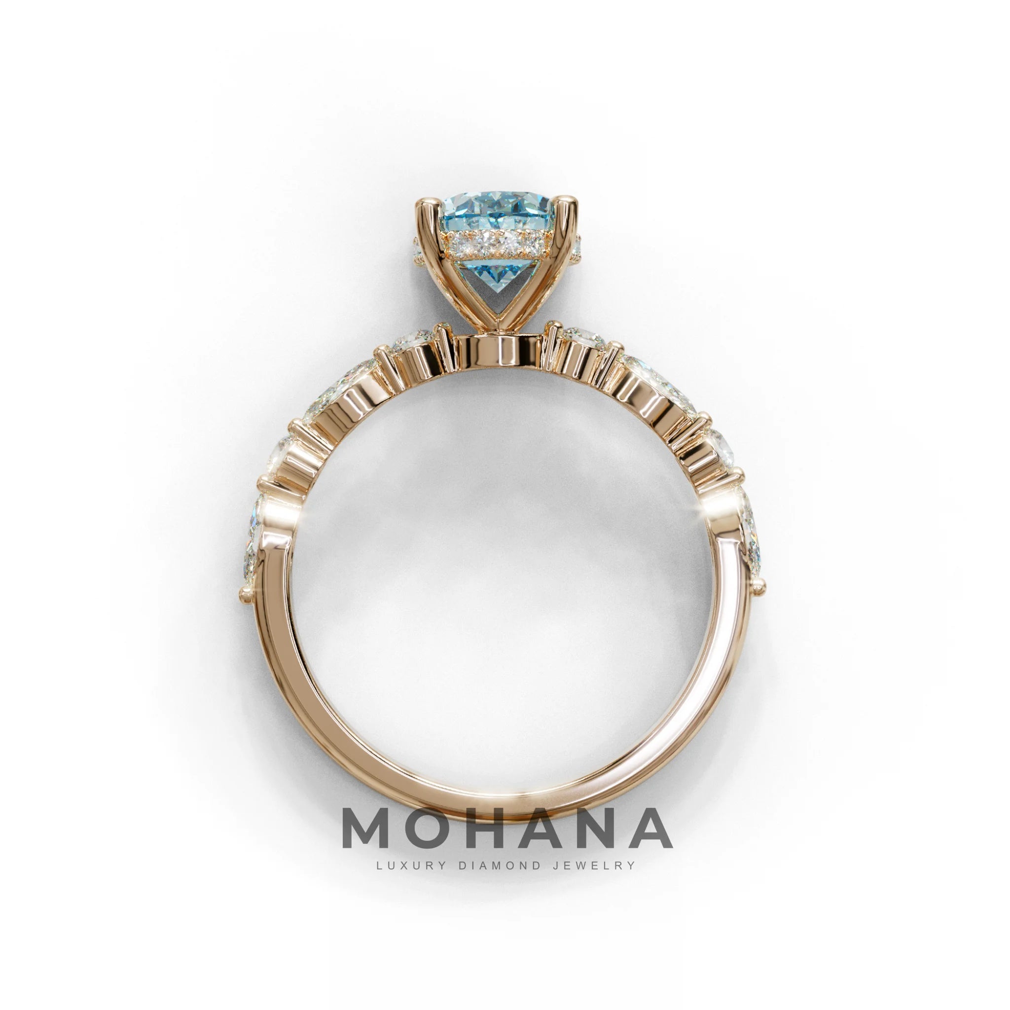 2 Carat Blue Oval Cut Hidden Halo & Pave Lab Diamond Ring - Laina