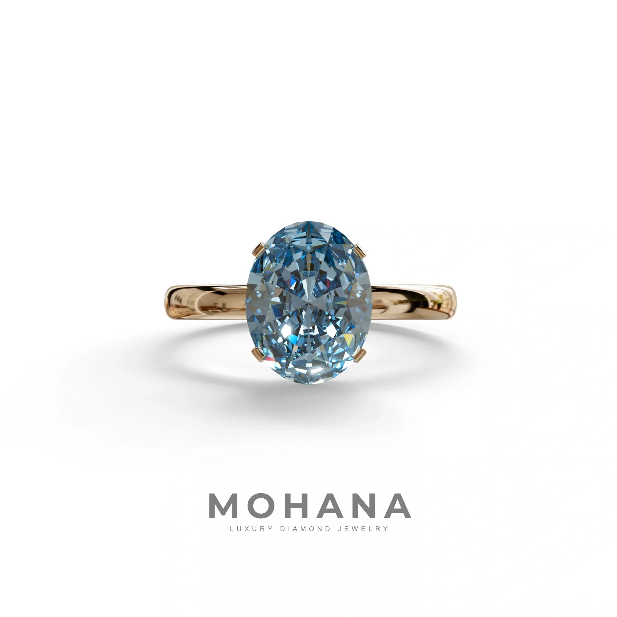 2 ct Oval Solitaire Diamond Ring Blue Lab Diamond Engagement Ring - Eira - 10K Solid Gold / Rose Gold