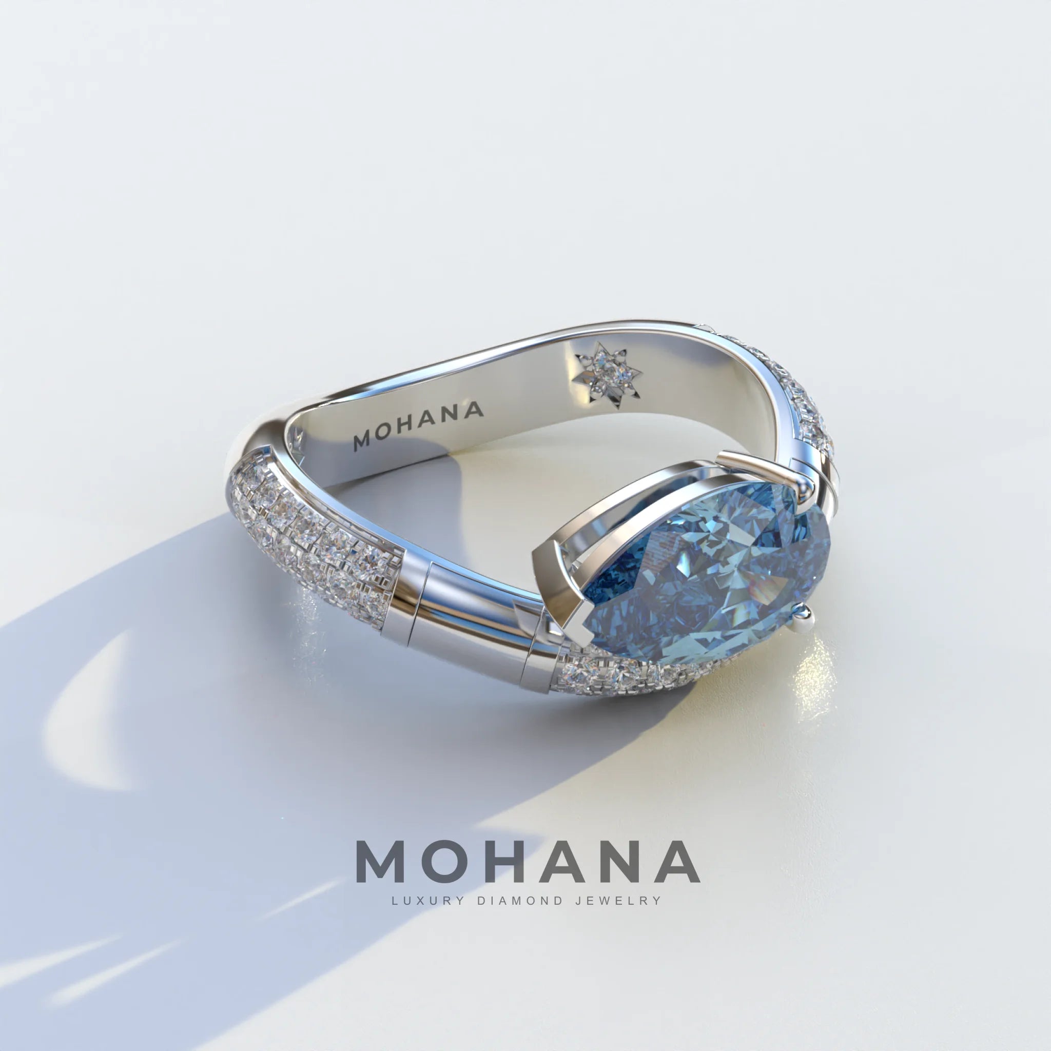 2 Carat East-West Fancy Vivid Blue Pear Cut Lab Diamond Engagement Ring - J’Lure