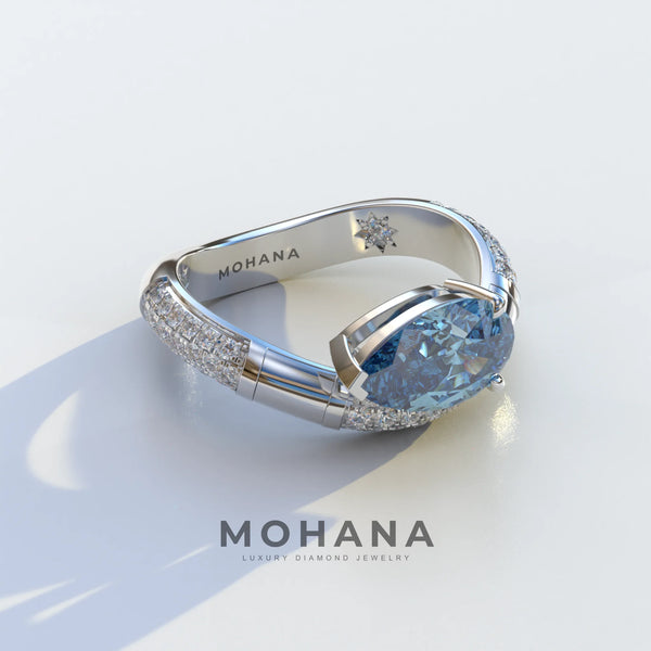 2 Carat Blue Lab Grown Diamond Engagement Ring – Pear Cut East-West | J'Lure alternate view