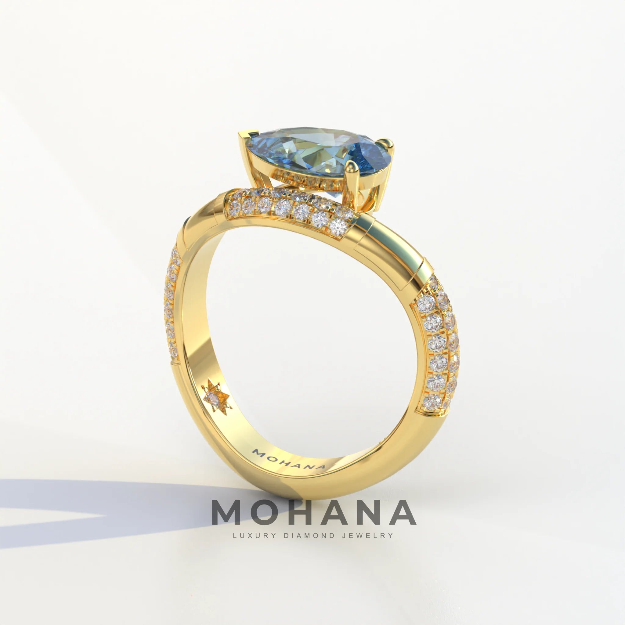 2 Carat East-West Fancy Vivid Blue Pear Cut Lab Diamond Engagement Ring - J’Lure