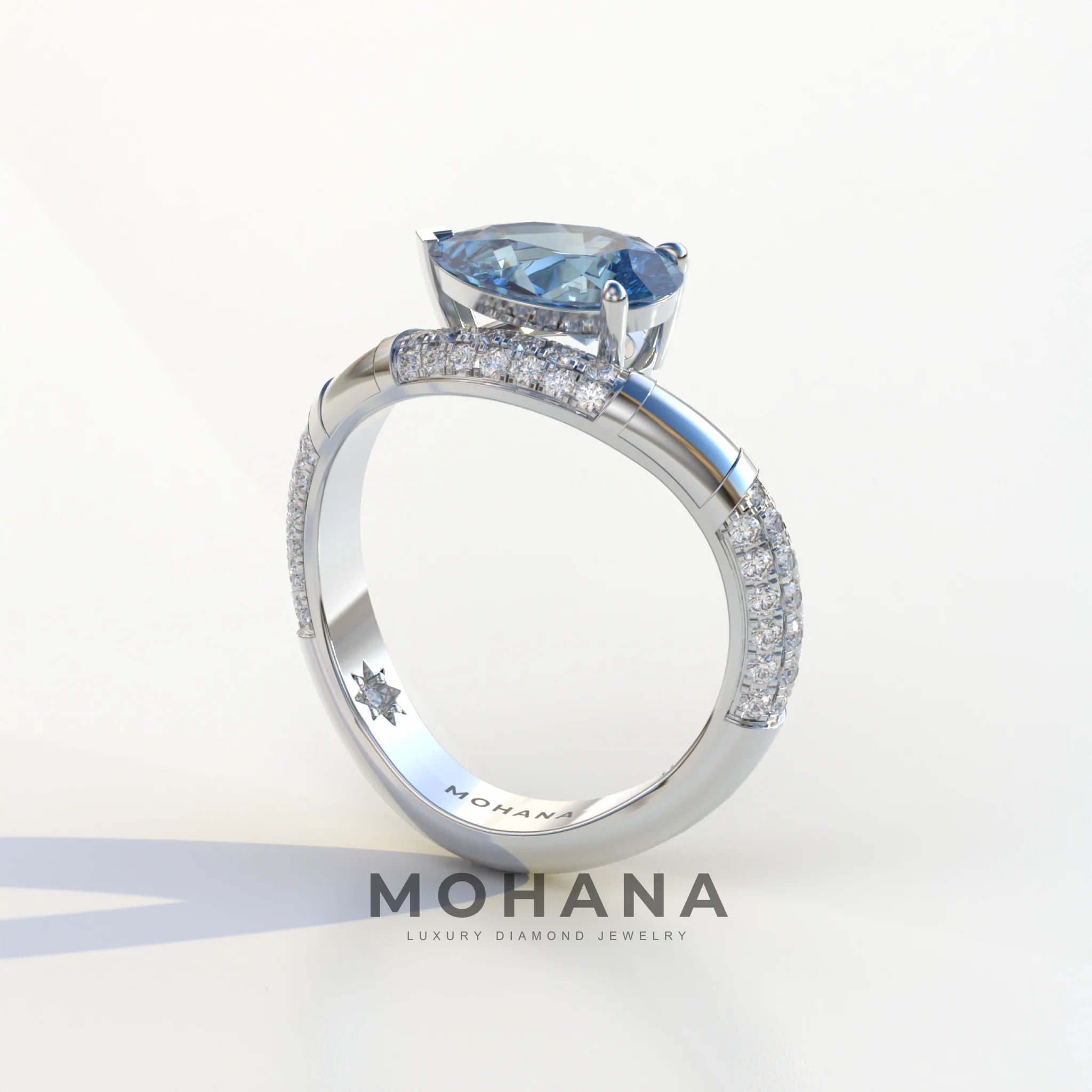 2 Carat East-West Fancy Vivid Blue Pear Cut Lab Diamond Engagement Ring - J’Lure