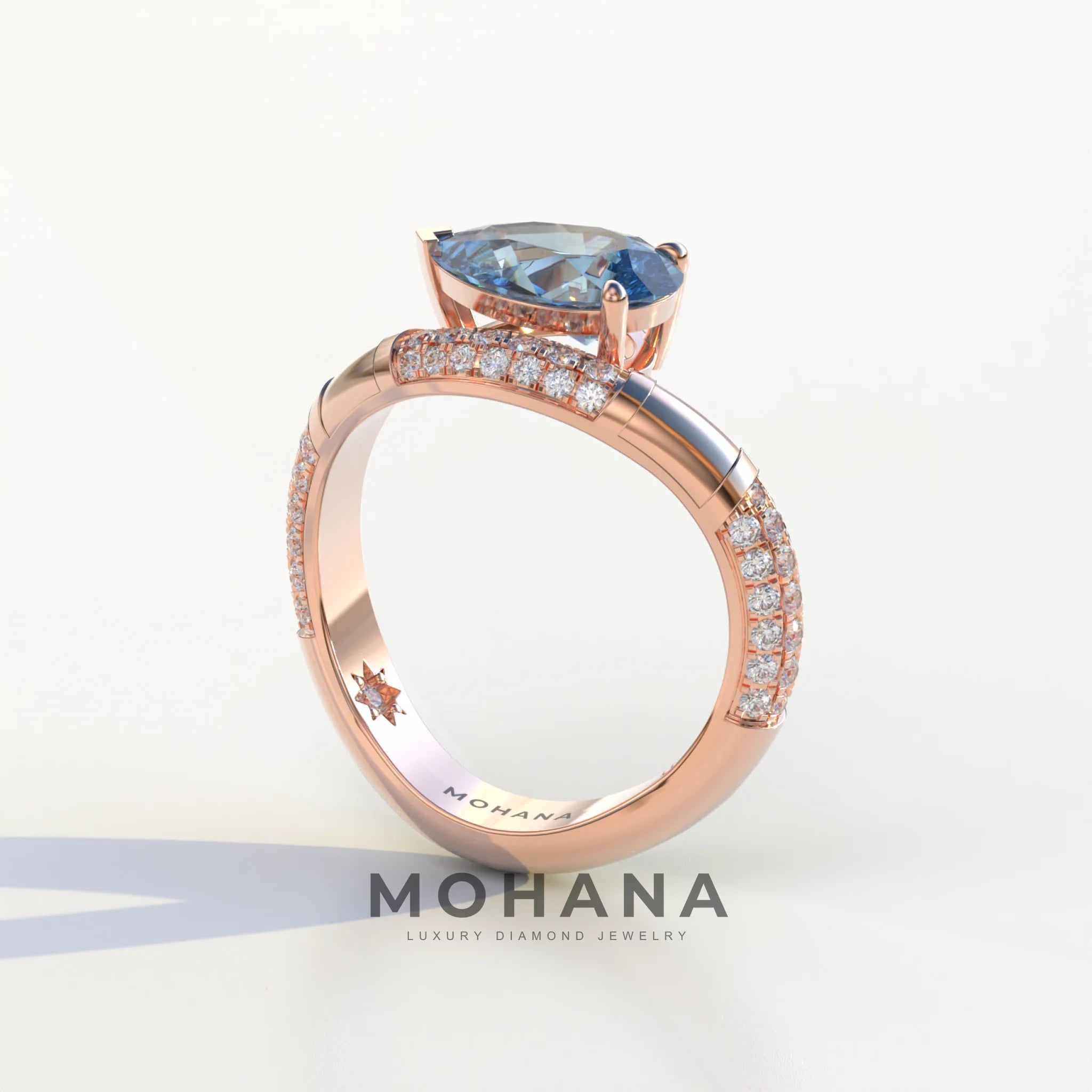 2 Carat East-West Fancy Vivid Blue Pear Cut Lab Diamond Engagement Ring - J’Lure