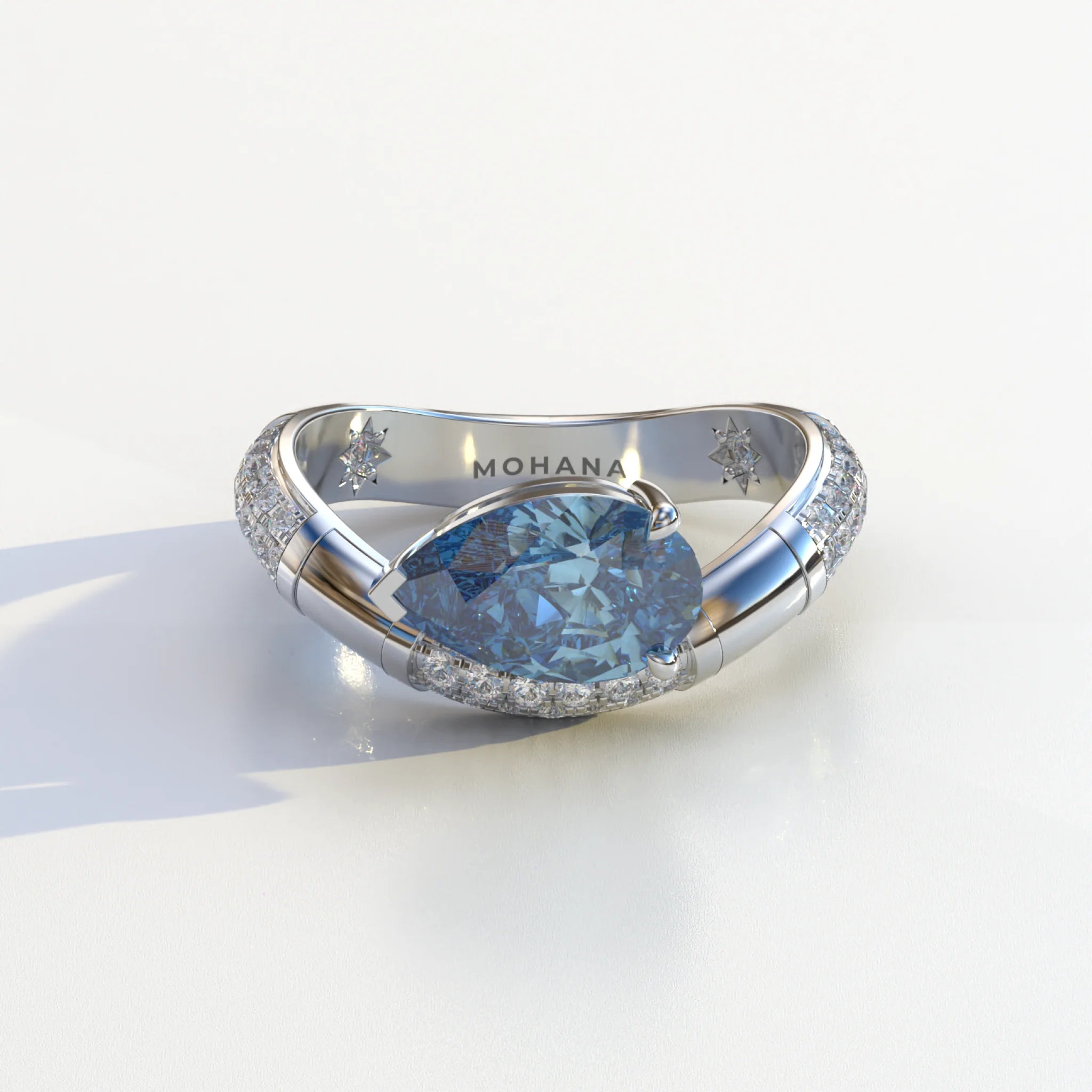 2 Carat East-West Fancy Vivid Blue Pear Cut Lab Diamond Engagement Ring - J’Lure - 10K Solid Gold / White Gold