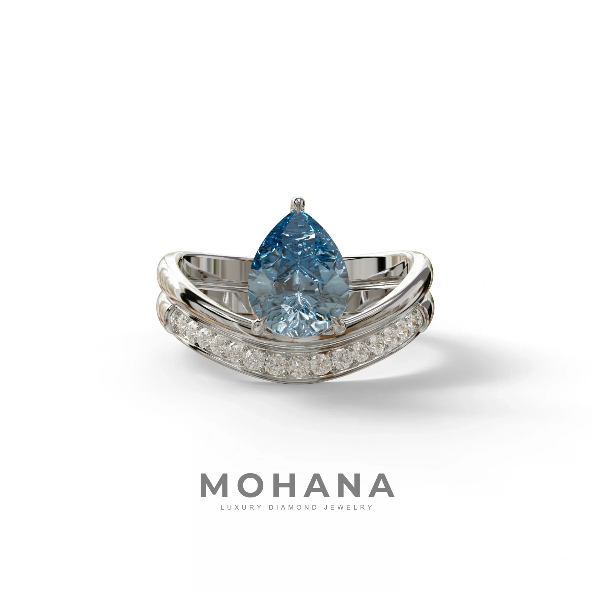 2 Carat Vivid Blue Color Lab Diamond Wedding Ring set - Gemini - 10K Solid Gold / White Gold