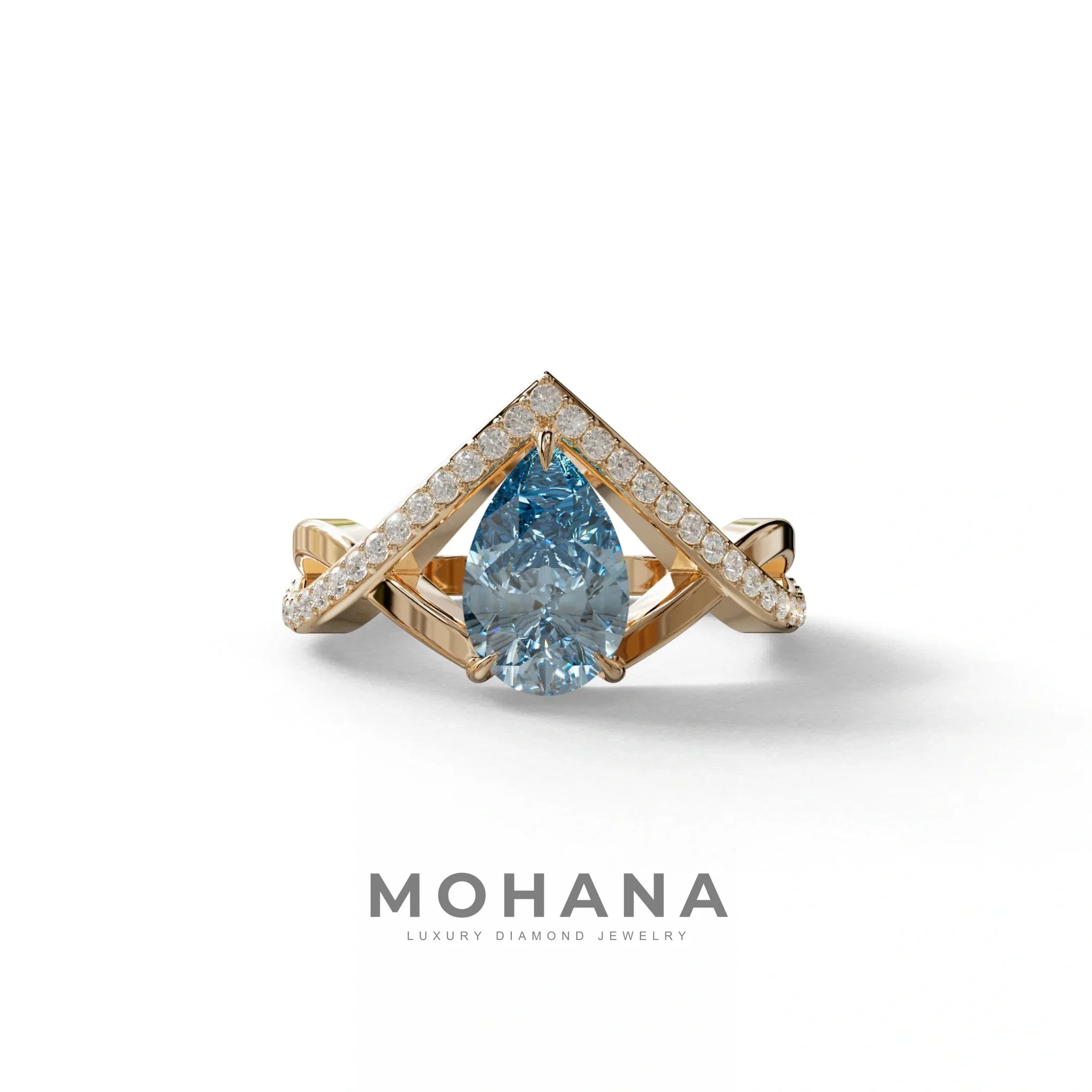 2 Carat Blue Pear Cut Tear Drop Lab Diamond Ring - Glamly - 10K Solid Gold / Rose Gold