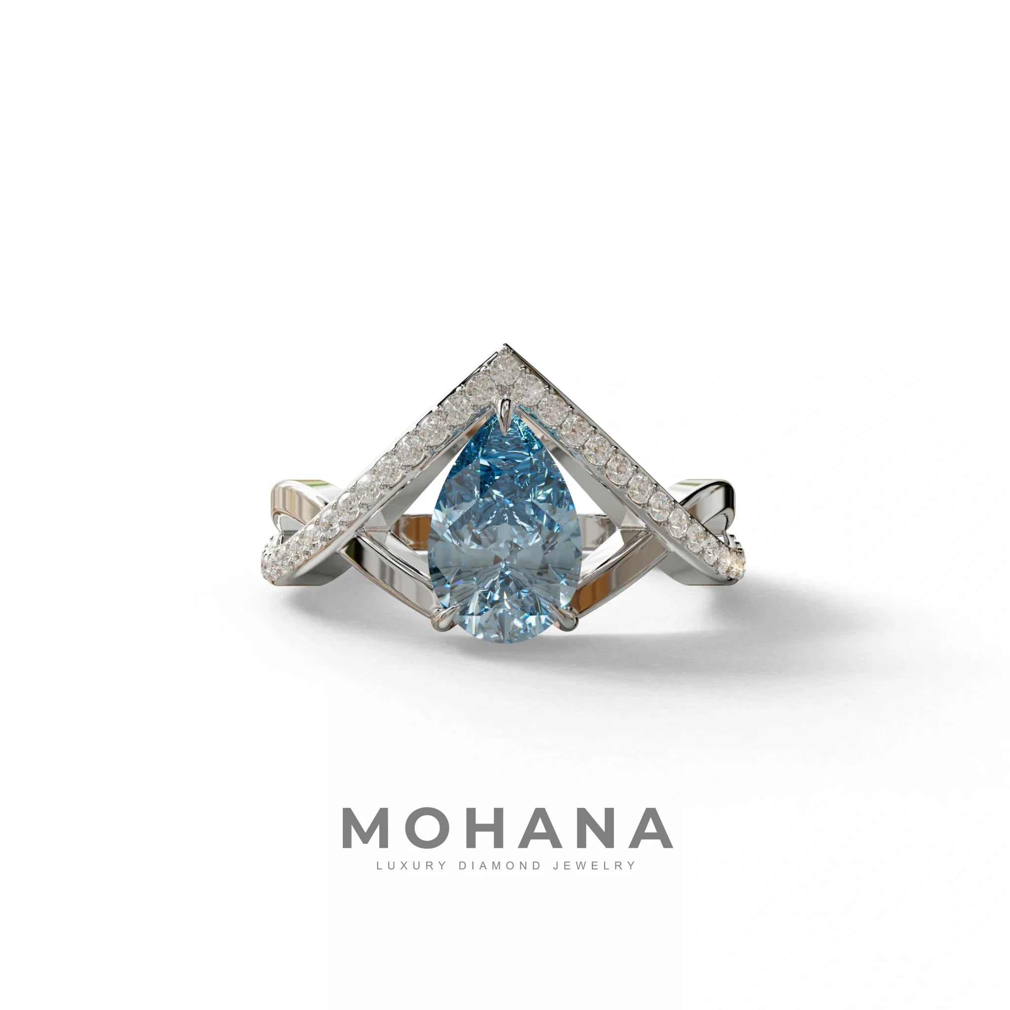 2 Carat Blue Pear Cut Tear Drop Lab Diamond Ring - Glamly - 10K Solid Gold / White Gold