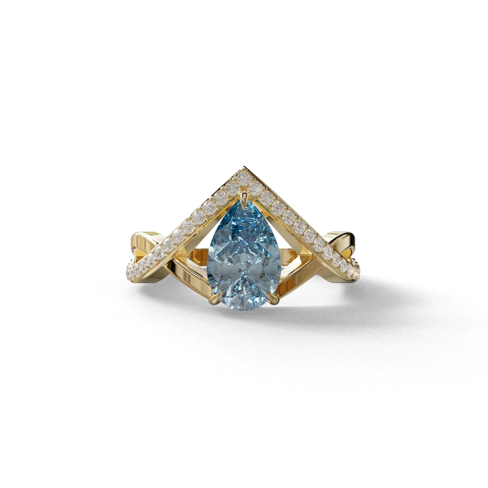 2 Carat Blue Pear Cut Tear Drop Lab Diamond Ring - Glamly - 10K Solid Gold / Yellow Gold