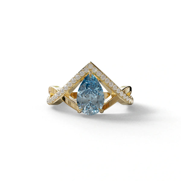 2 Carat Blue Lab Grown Diamond Engagement Ring – Pear Cut Halo | Glamly