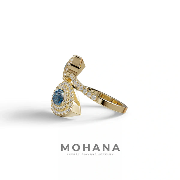 2 Carat Blue Lab Grown Diamond Engagement Ring – Pear Cut Halo & Pavé | Ahurissant alternate view