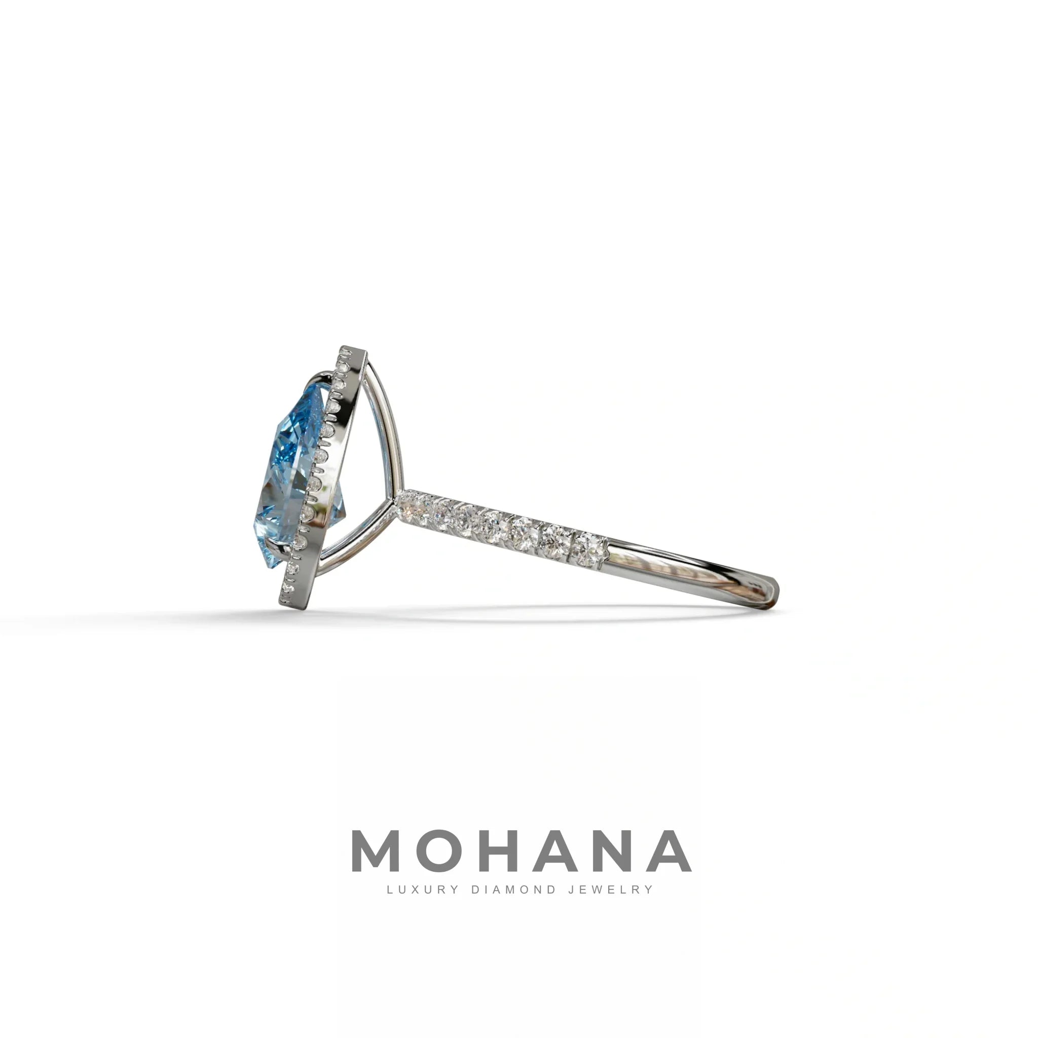 2 Carat Blue Pear Cut Halo & Pave Lab Diamond Ring - Glam Deck
