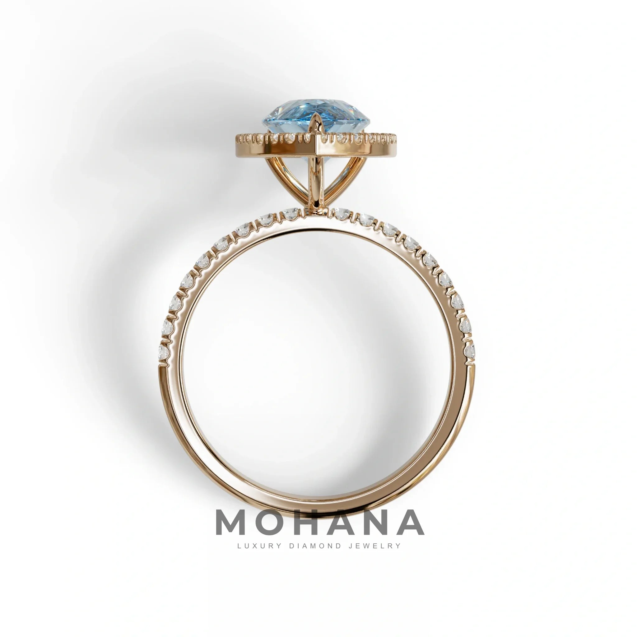 2 Carat Blue Pear Cut Halo & Pave Lab Diamond Ring - Glam Deck