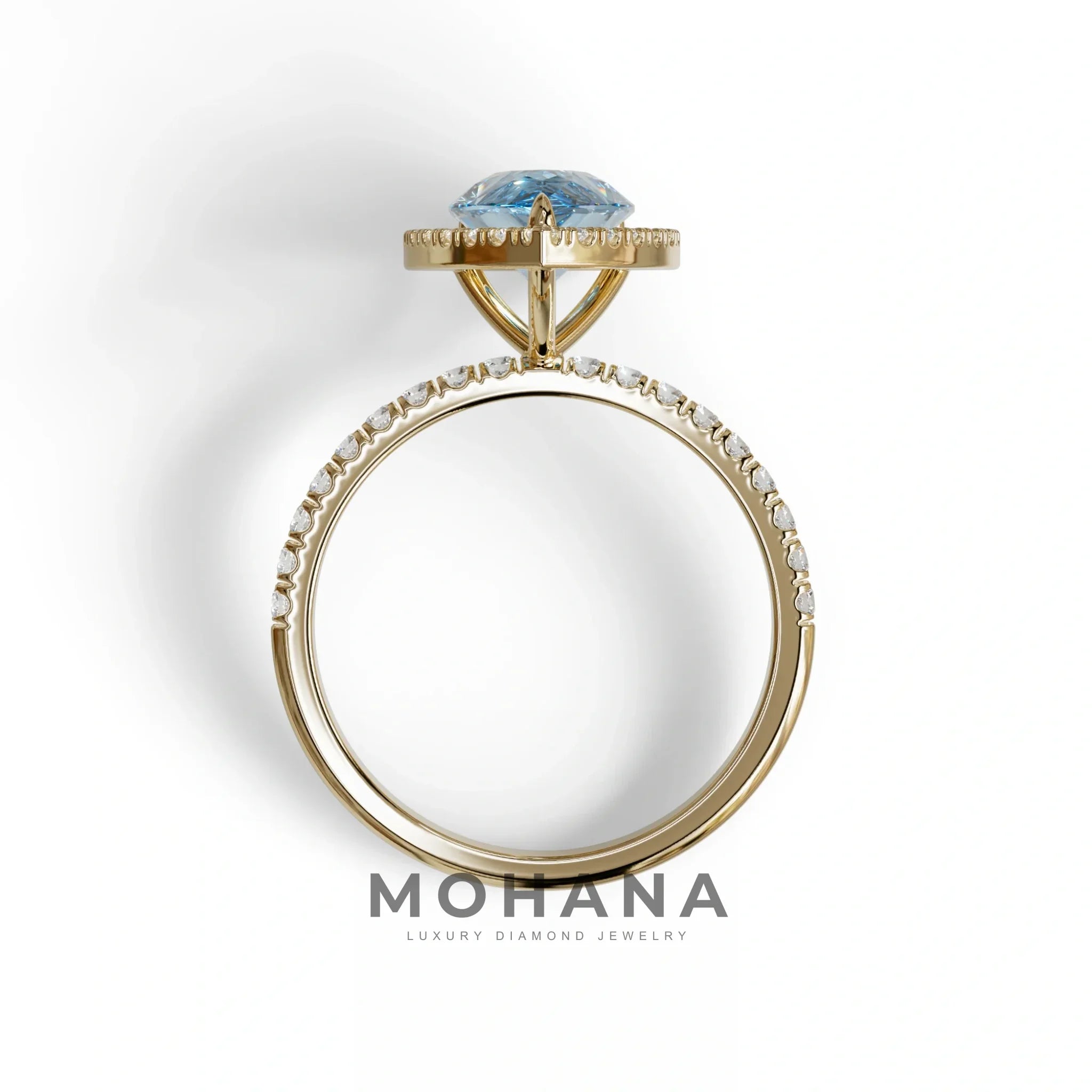 2 Carat Blue Pear Cut Halo & Pave Lab Diamond Ring - Glam Deck