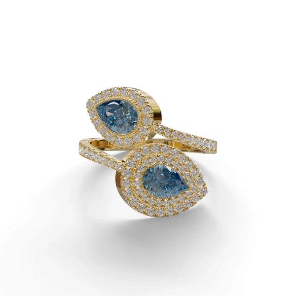 2 Carat Blue Lab Grown Diamond Engagement Ring – Pear Cut Halo & Pavé | Ahurissant