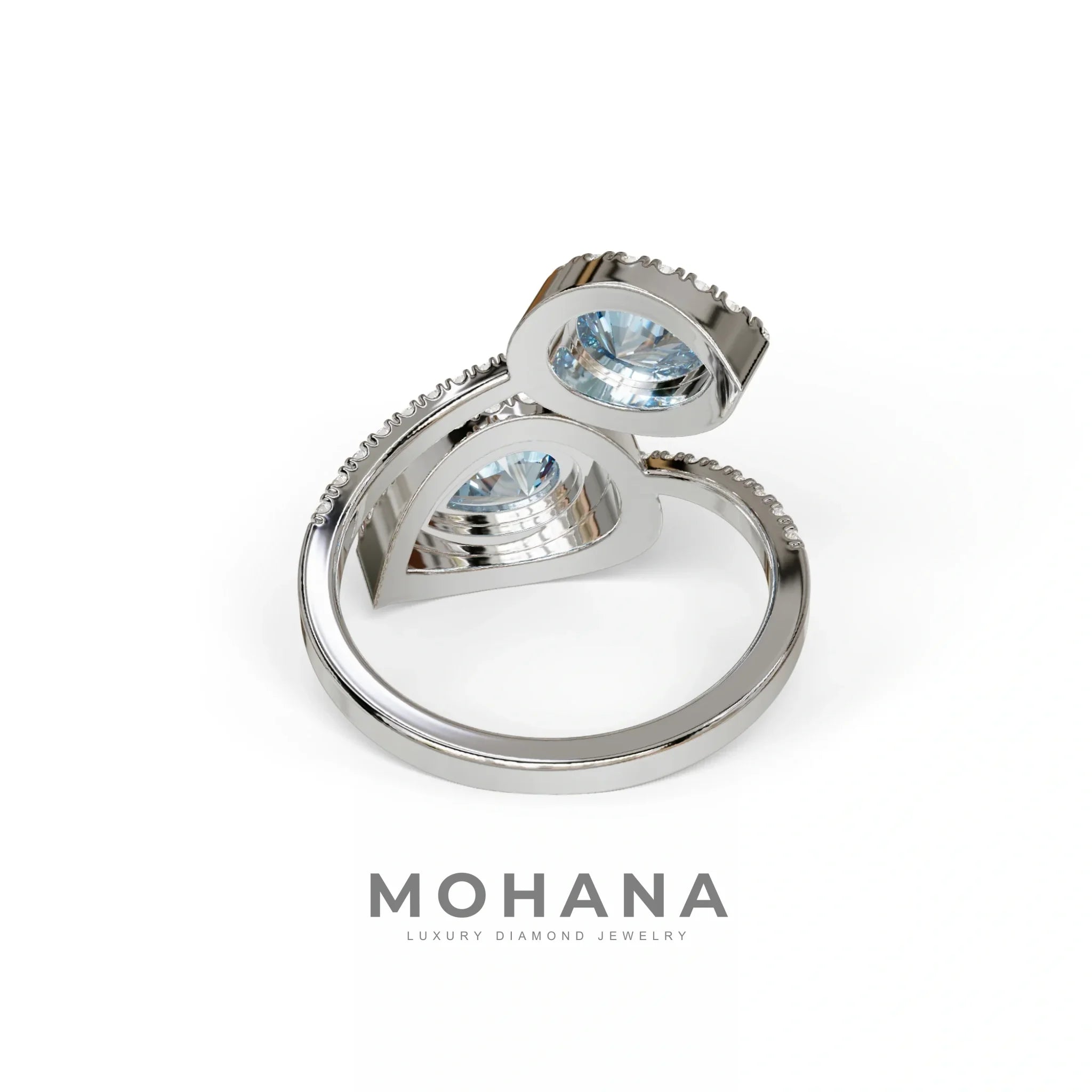 2 Carat Blue Pear Cut Halo & Pave Lab Grown Diamond Ring - Ahurissant