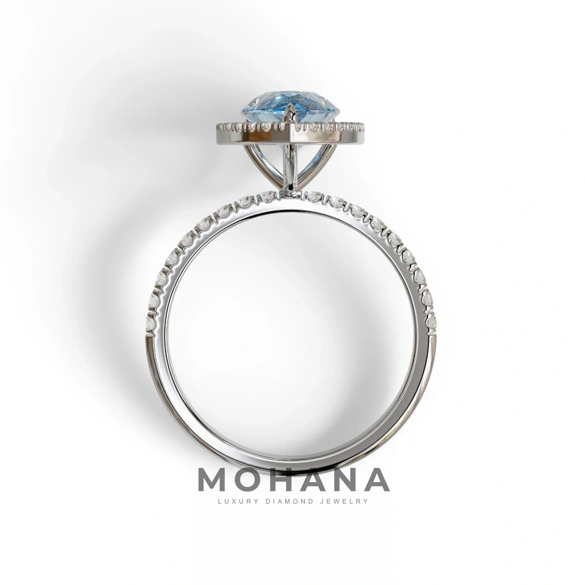 2 Carat Blue Pear Cut Halo & Pave Lab Diamond Ring - Glam Deck