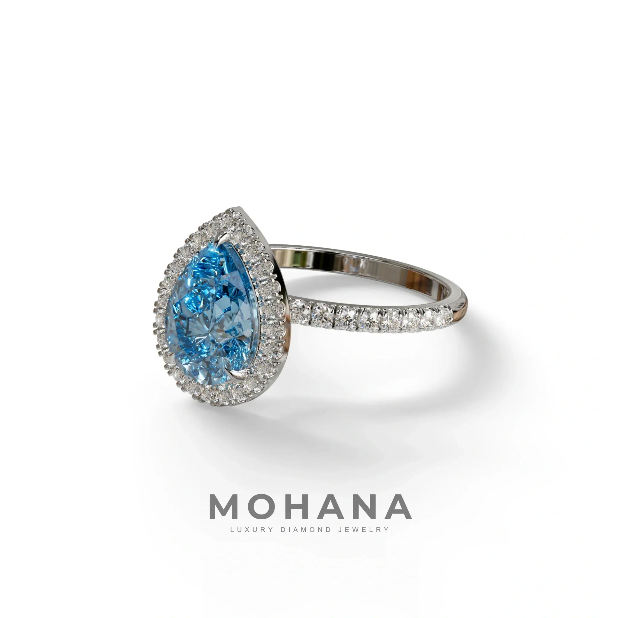 2 Carat Blue Pear Cut Halo & Pave Lab Diamond Ring - Glam Deck