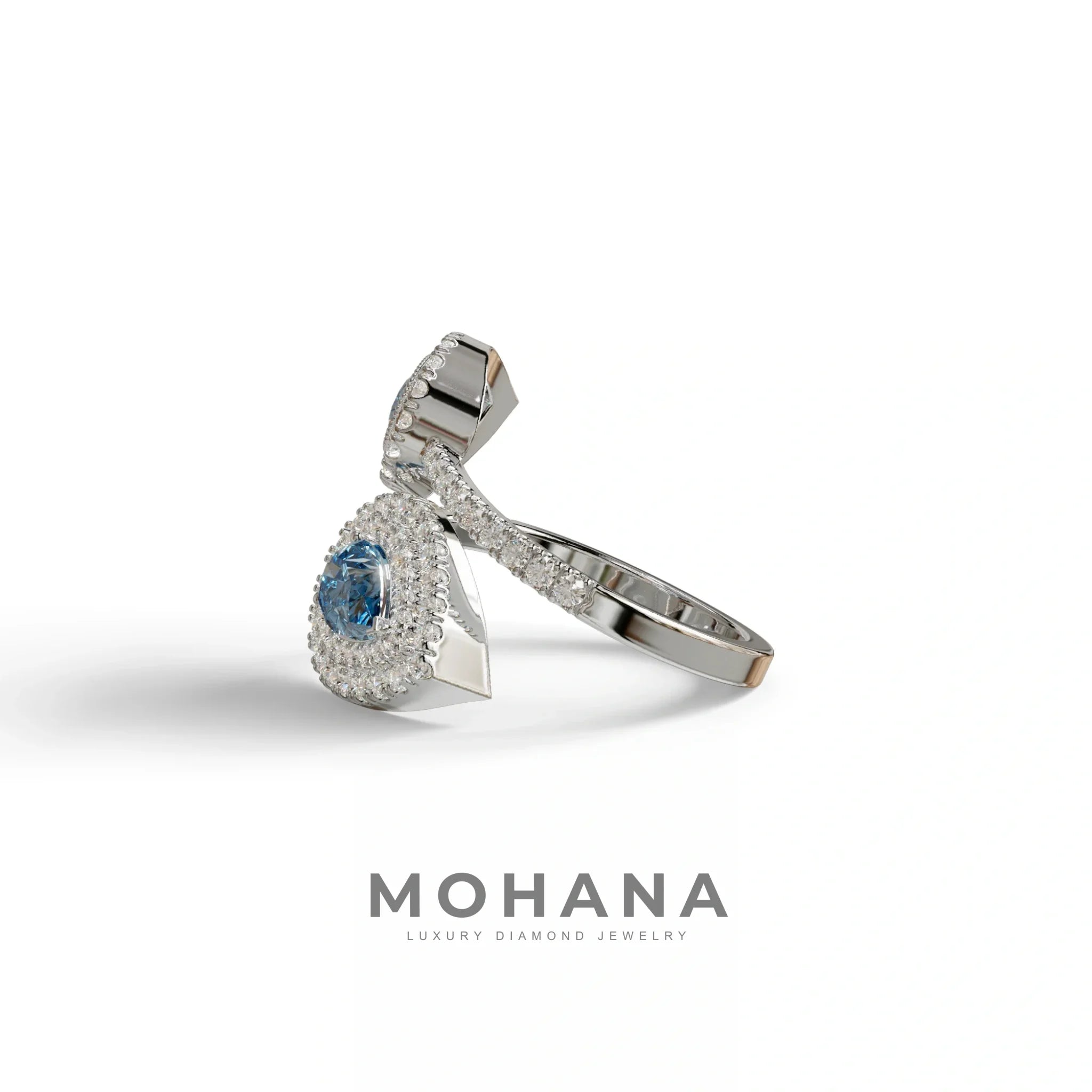 2 Carat Blue Pear Cut Halo & Pave Lab Grown Diamond Ring - Ahurissant