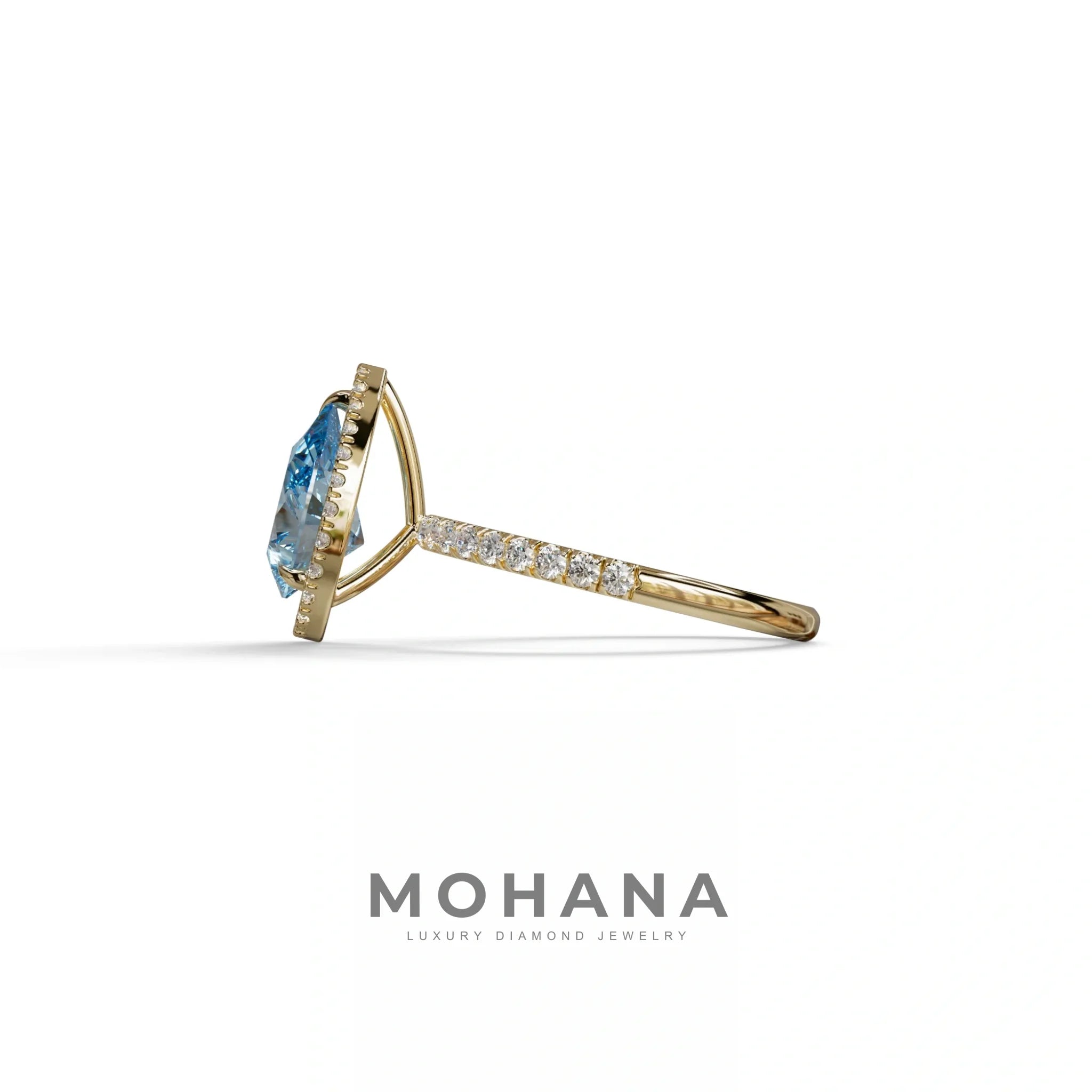 2 Carat Blue Pear Cut Halo & Pave Lab Diamond Ring - Glam Deck