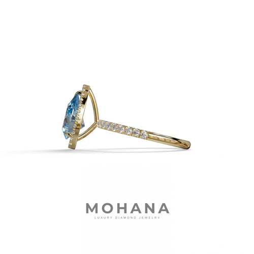 2 Carat Blue Pear Cut Halo & Pave Lab Diamond Ring - Glam Deck