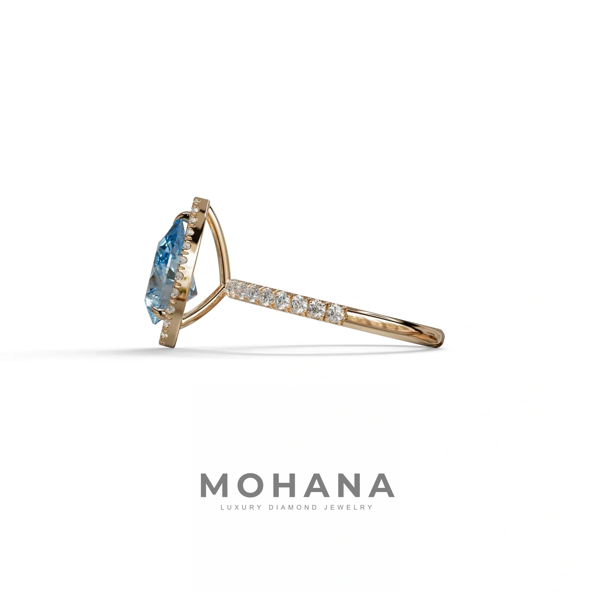 2 Carat Blue Pear Cut Halo & Pave Lab Diamond Ring - Glam Deck