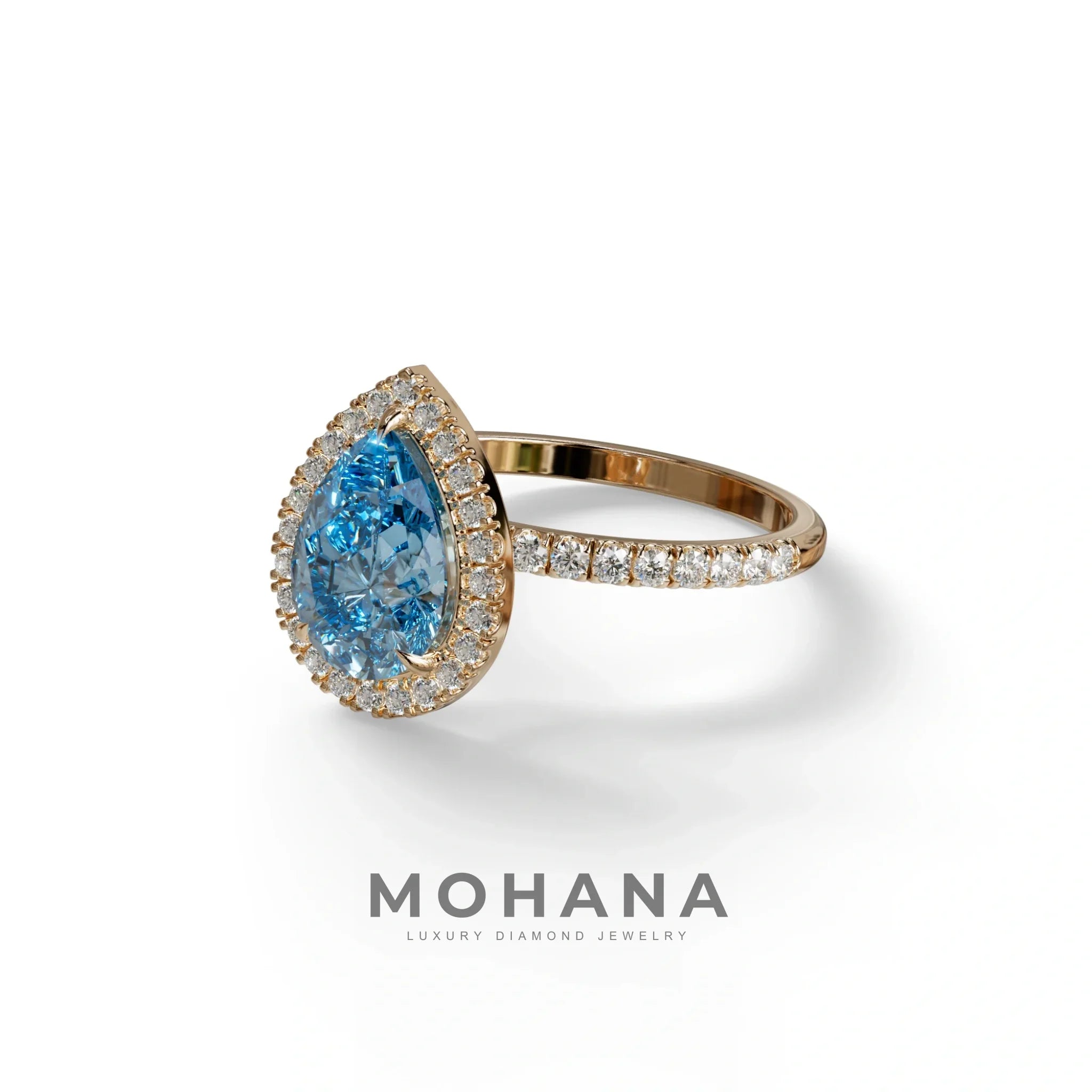 2 Carat Blue Pear Cut Halo & Pave Lab Diamond Ring - Glam Deck