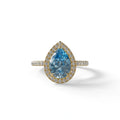 2 Carat Blue Pear Cut Halo & Pave Lab Diamond Ring - Glam Deck - 10K Solid Gold / Yellow Gold