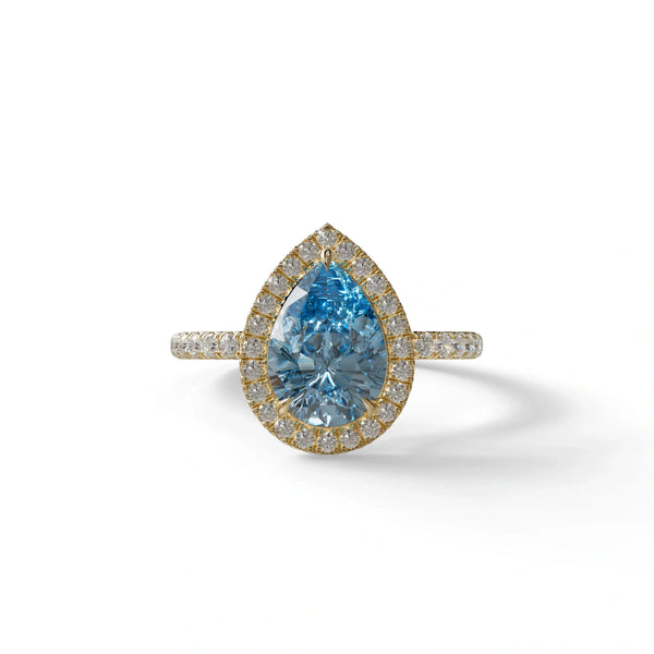 2 Carat Blue Lab Grown Diamond Engagement Ring – Pear Cut Halo & Pavé | Glam Deck