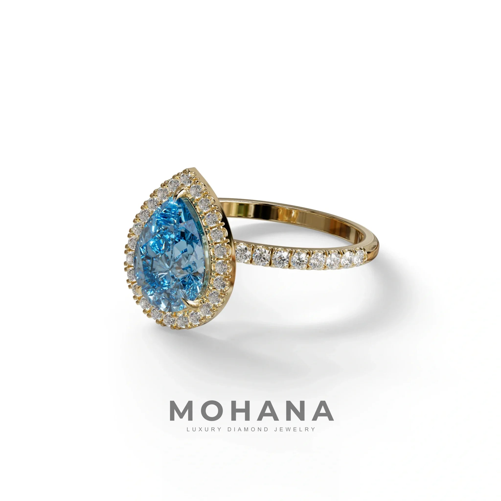 2 Carat Blue Pear Cut Halo & Pave Lab Diamond Ring - Glam Deck