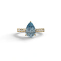 2 Carat Blue Pear Shaped Hidden Halo Lab Diamond Engagement Ring - Teardrop - 10K Solid Gold / Yellow Gold
