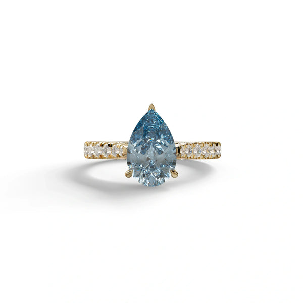 2 Carat Blue Lab Grown Diamond Engagement Ring – Pear Cut Hidden Halo | Teardrop