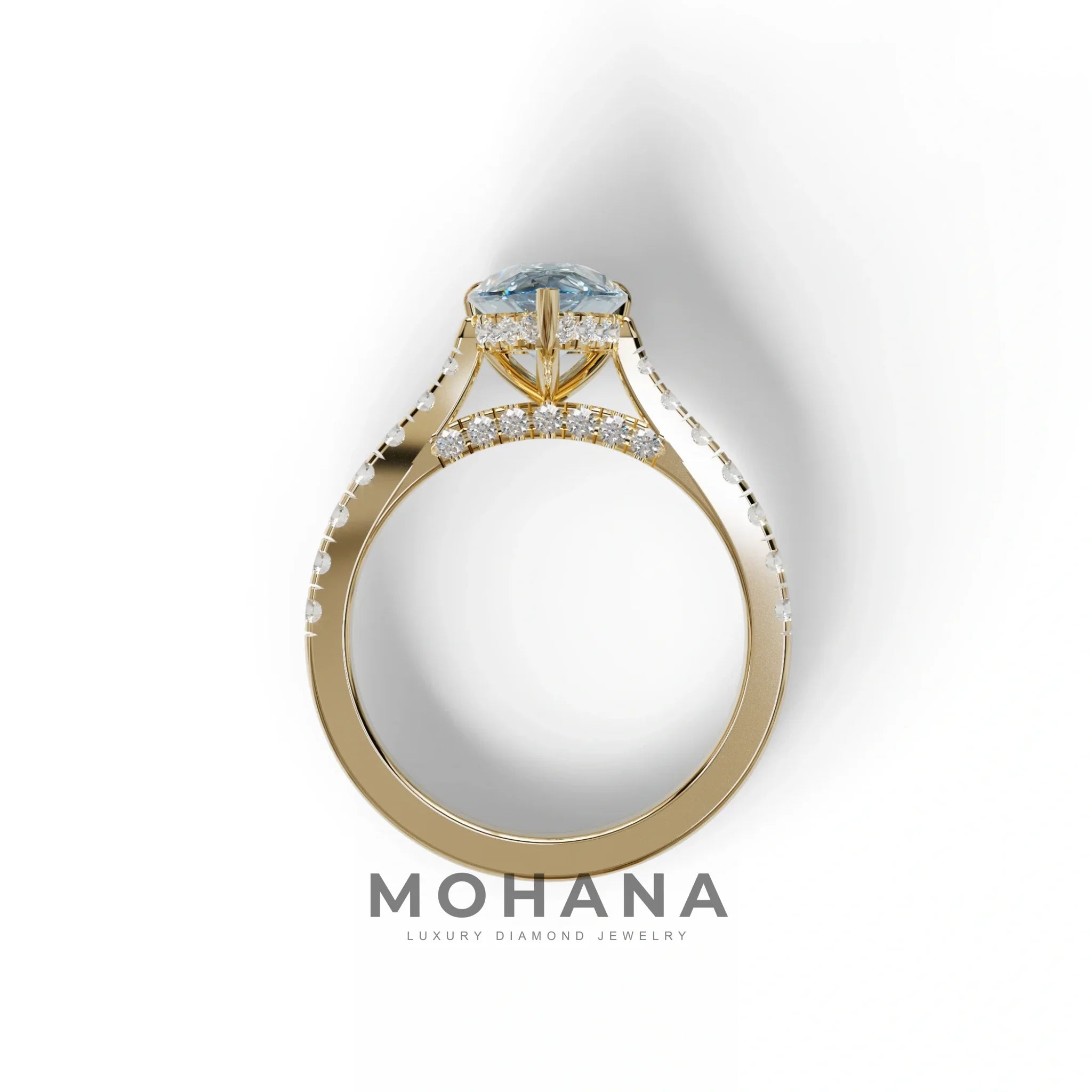 2 Carat Blue Pear Shaped Hidden Halo Lab Diamond Engagement Ring - Teardrop