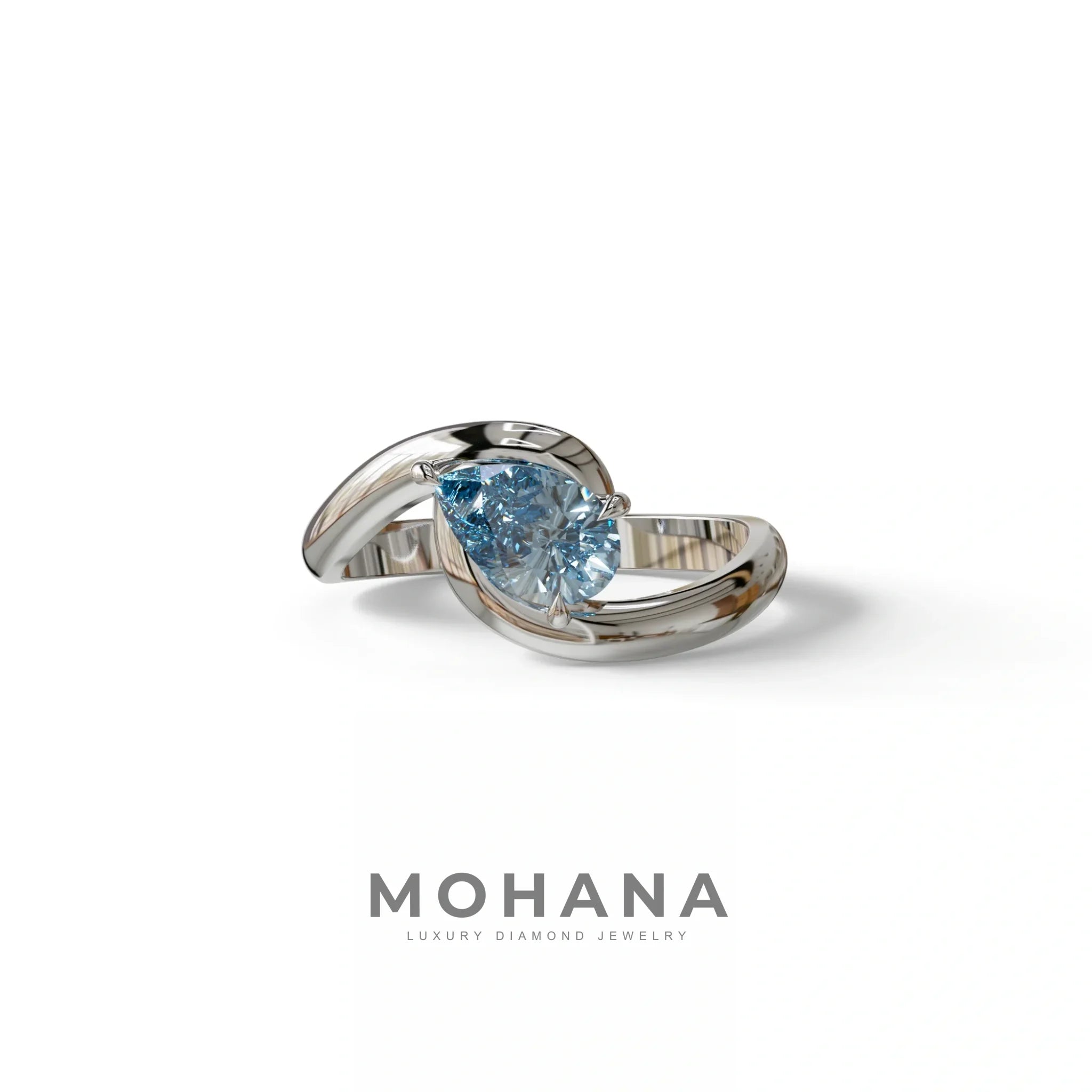 1 Carat Blue Pear Cut Solitaire Lab Grown Diamond Ring - Maniya - 10K Solid Gold / White Gold