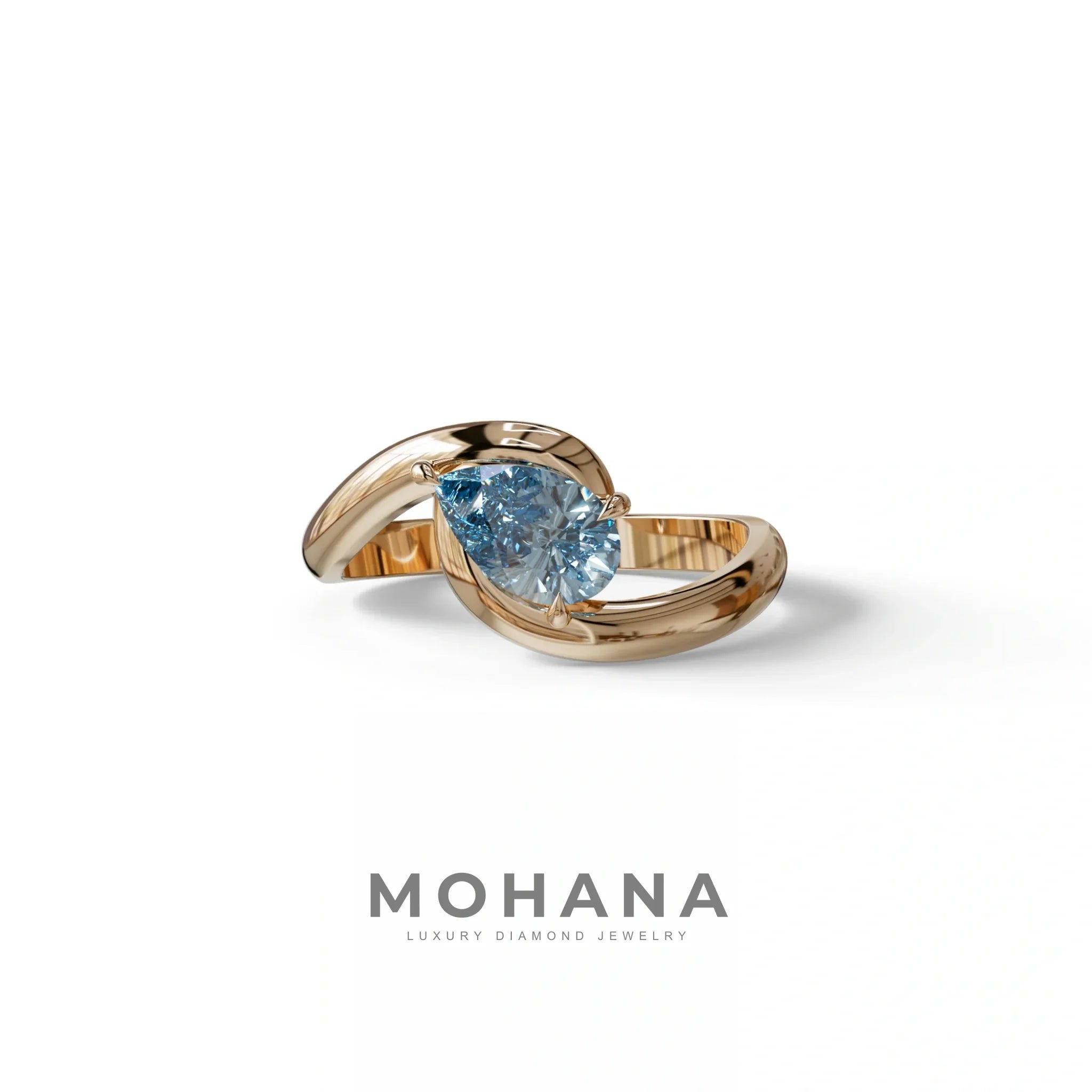 1 Carat Blue Pear Cut Solitaire Lab Grown Diamond Ring - Maniya - 10K Solid Gold / Rose Gold
