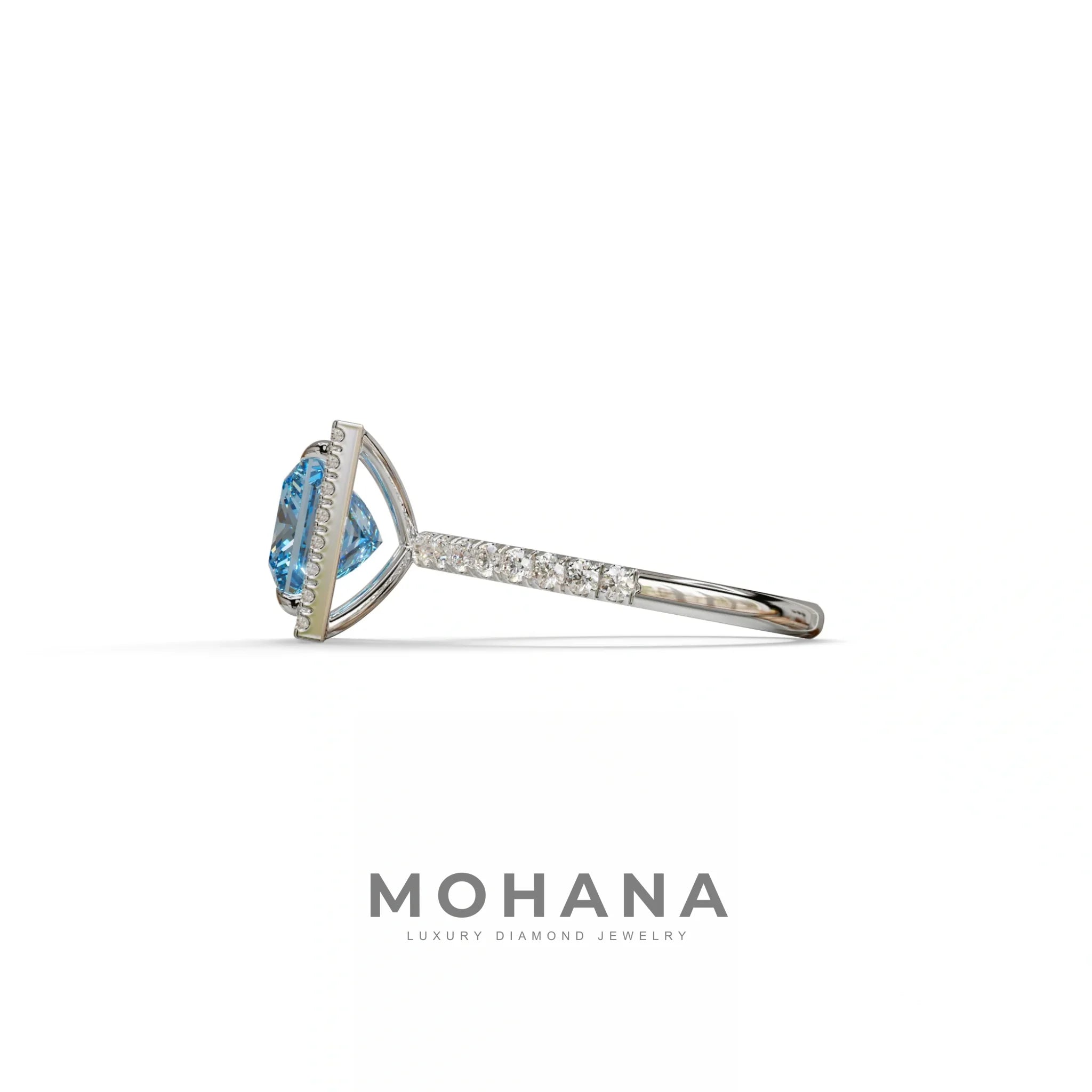 2 Carat Blue Princess Cut Halo & Pave Lab Diamond Ring - Diamond Prime