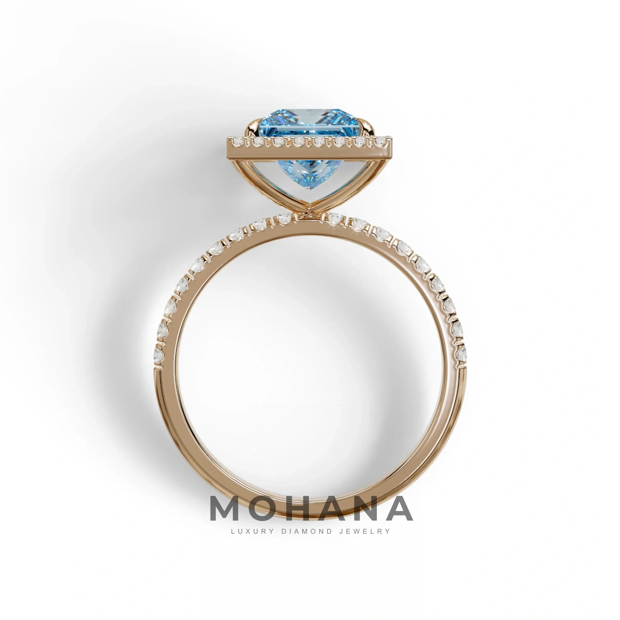 2 Carat Blue Princess Cut Halo & Pave Lab Diamond Ring - Diamond Prime