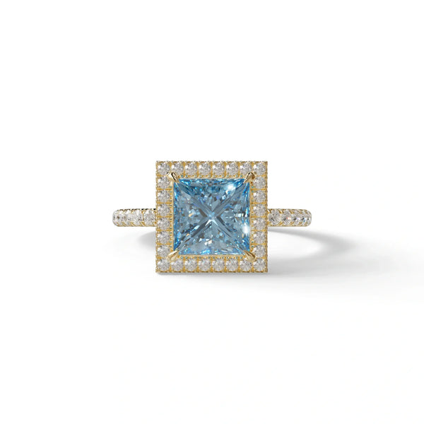 2 Carat Blue Lab Grown Diamond Engagement Ring – Princess Cut Halo & Pavé | Diamond Prime