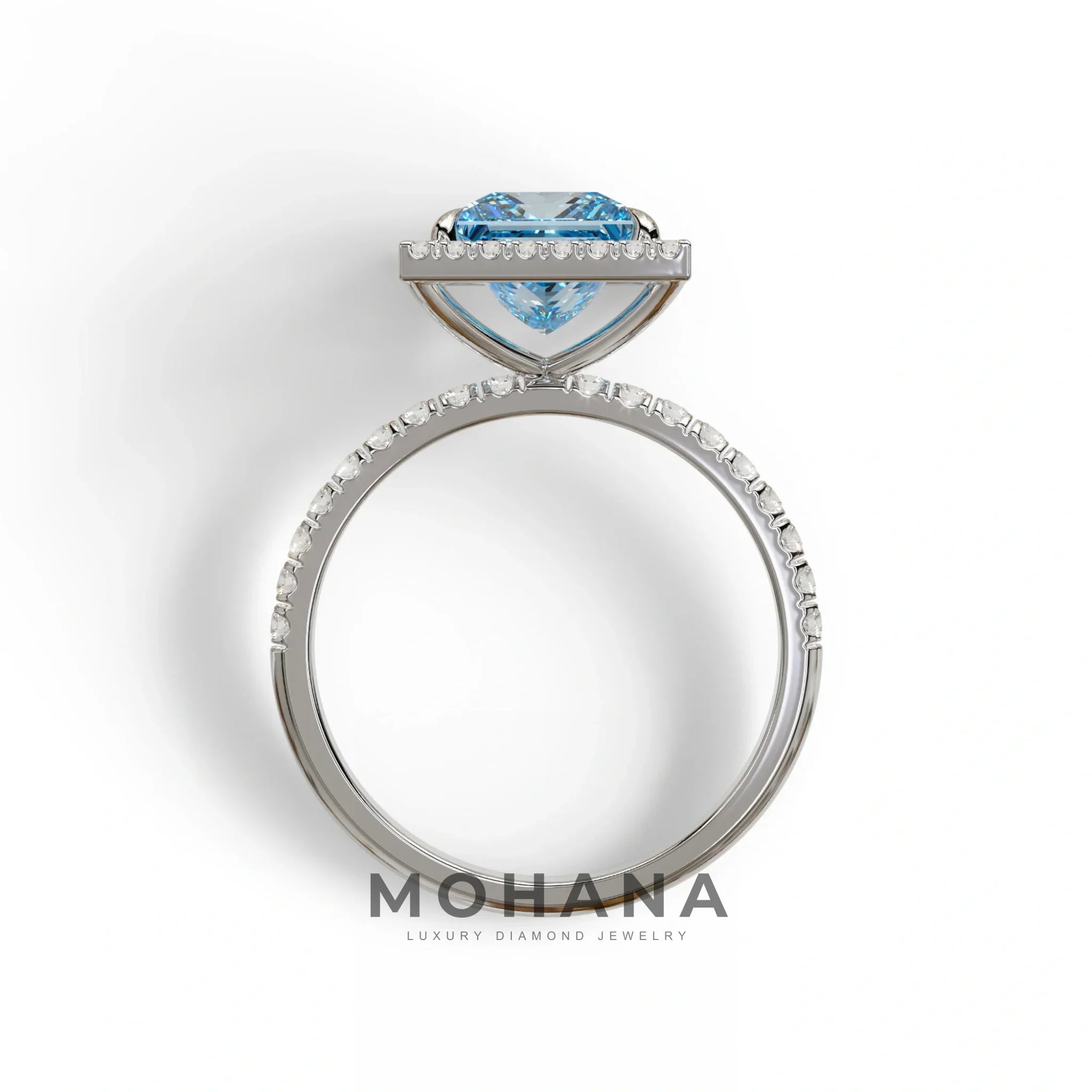 2 Carat Blue Princess Cut Halo & Pave Lab Diamond Ring - Diamond Prime