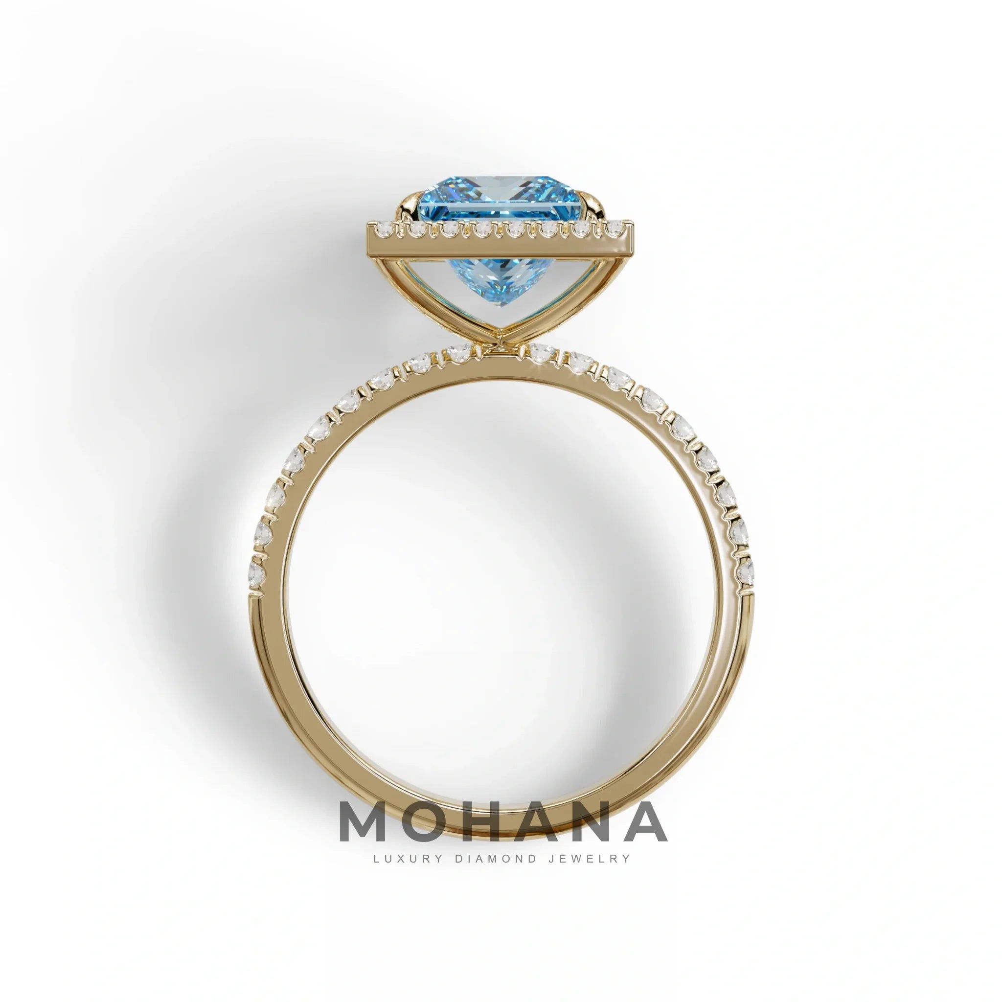2 Carat Blue Princess Cut Halo & Pave Lab Diamond Ring - Diamond Prime