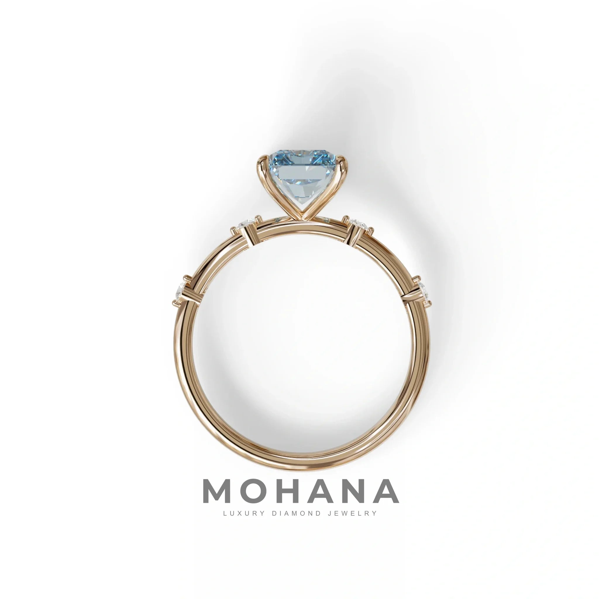 2 Ct Fancy Vivid Blue Radiant Cut Lab Grown Diamond Engagement Ring | Space-Chanel Setting - Elaria