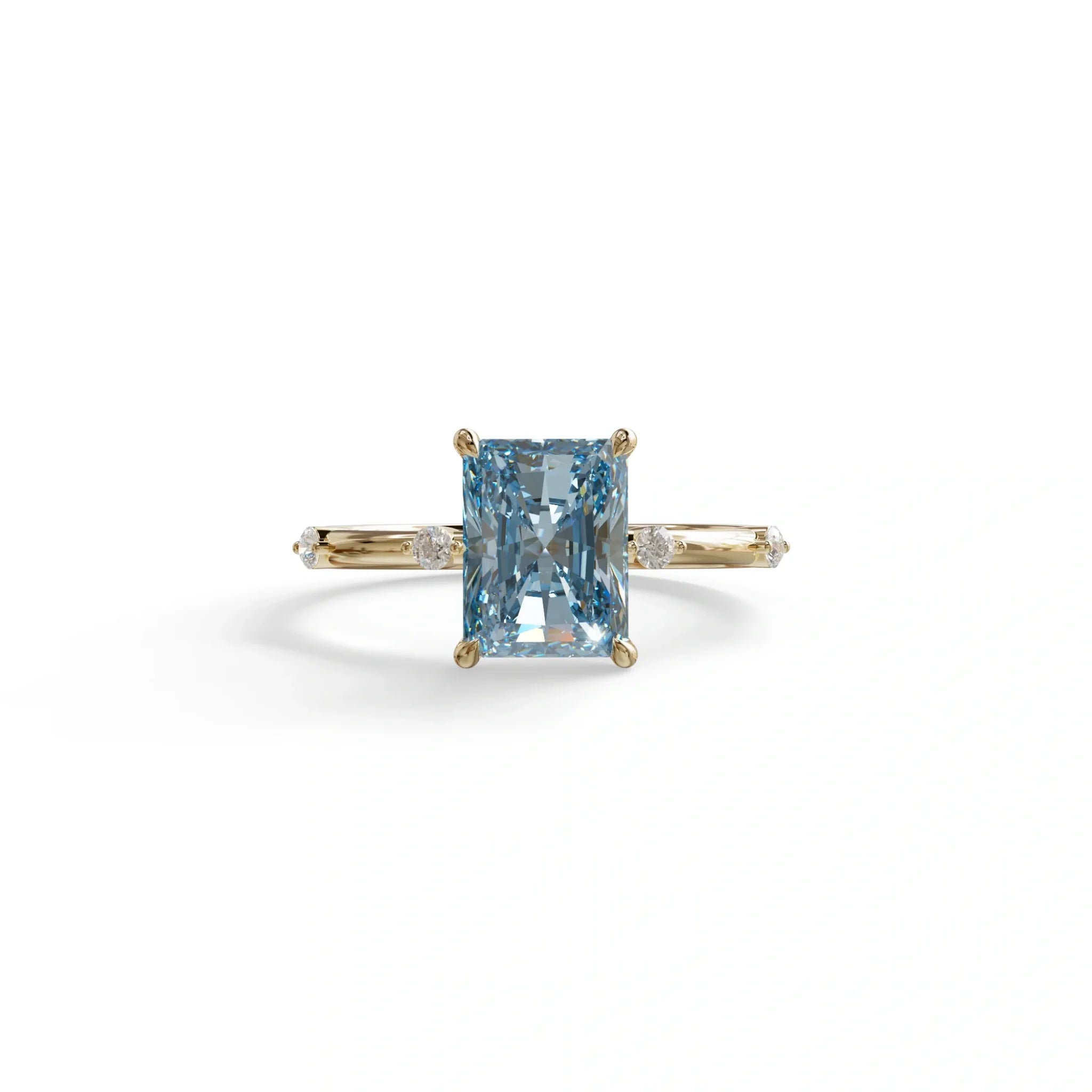 2 Ct Fancy Vivid Blue Radiant Cut Lab Grown Diamond Engagement Ring | Space-Chanel Setting - Elaria