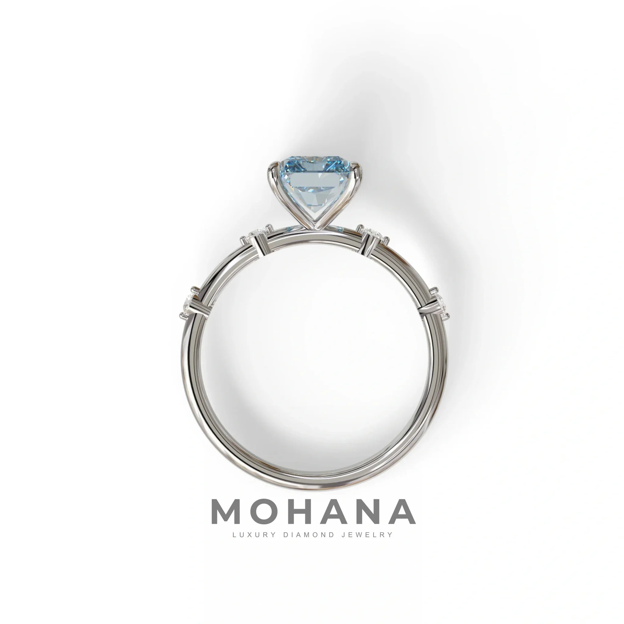 2 Ct Fancy Vivid Blue Radiant Cut Lab Grown Diamond Engagement Ring | Space-Chanel Setting - Elaria