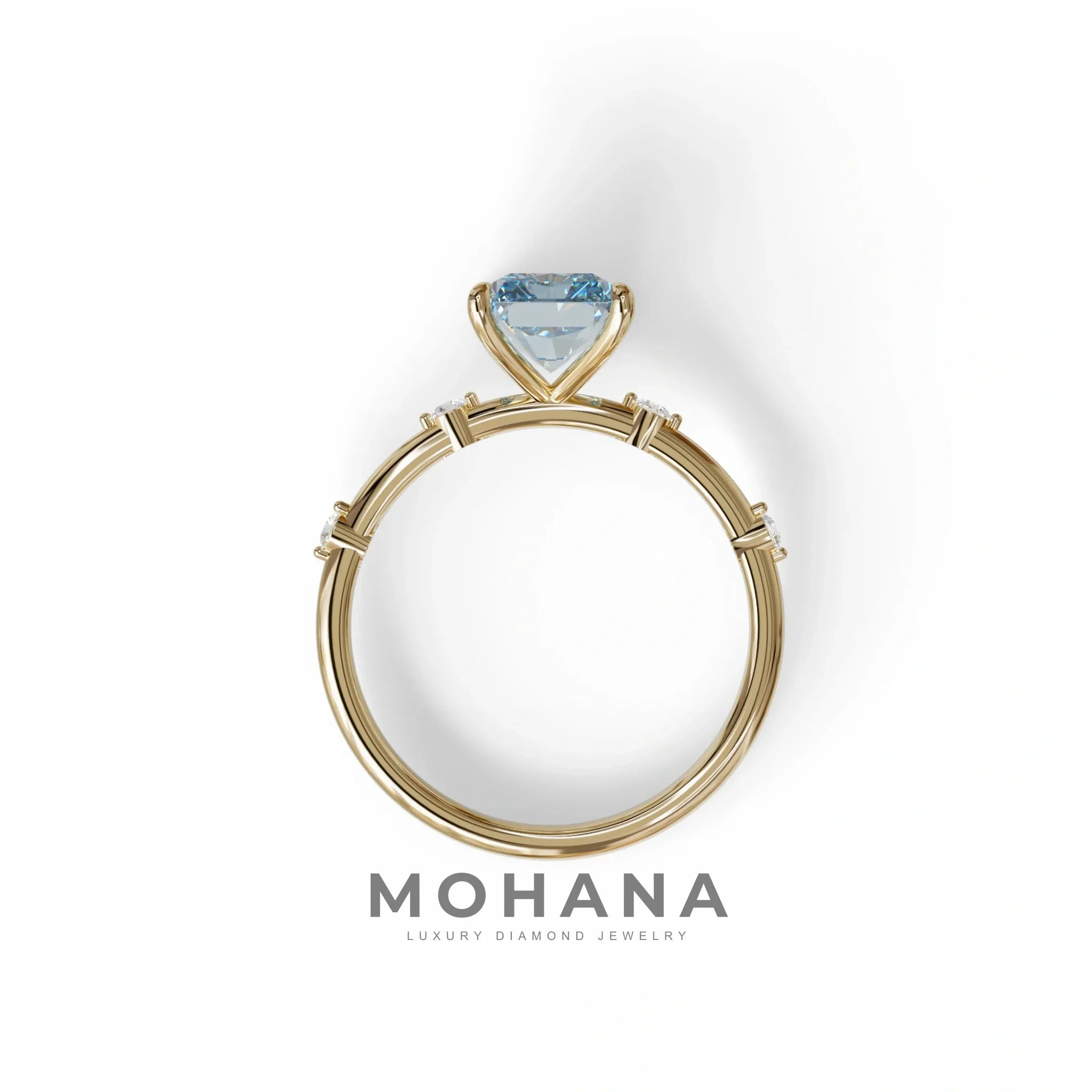 2 Ct Fancy Vivid Blue Radiant Cut Lab Grown Diamond Engagement Ring | Space-Chanel Setting - Elaria