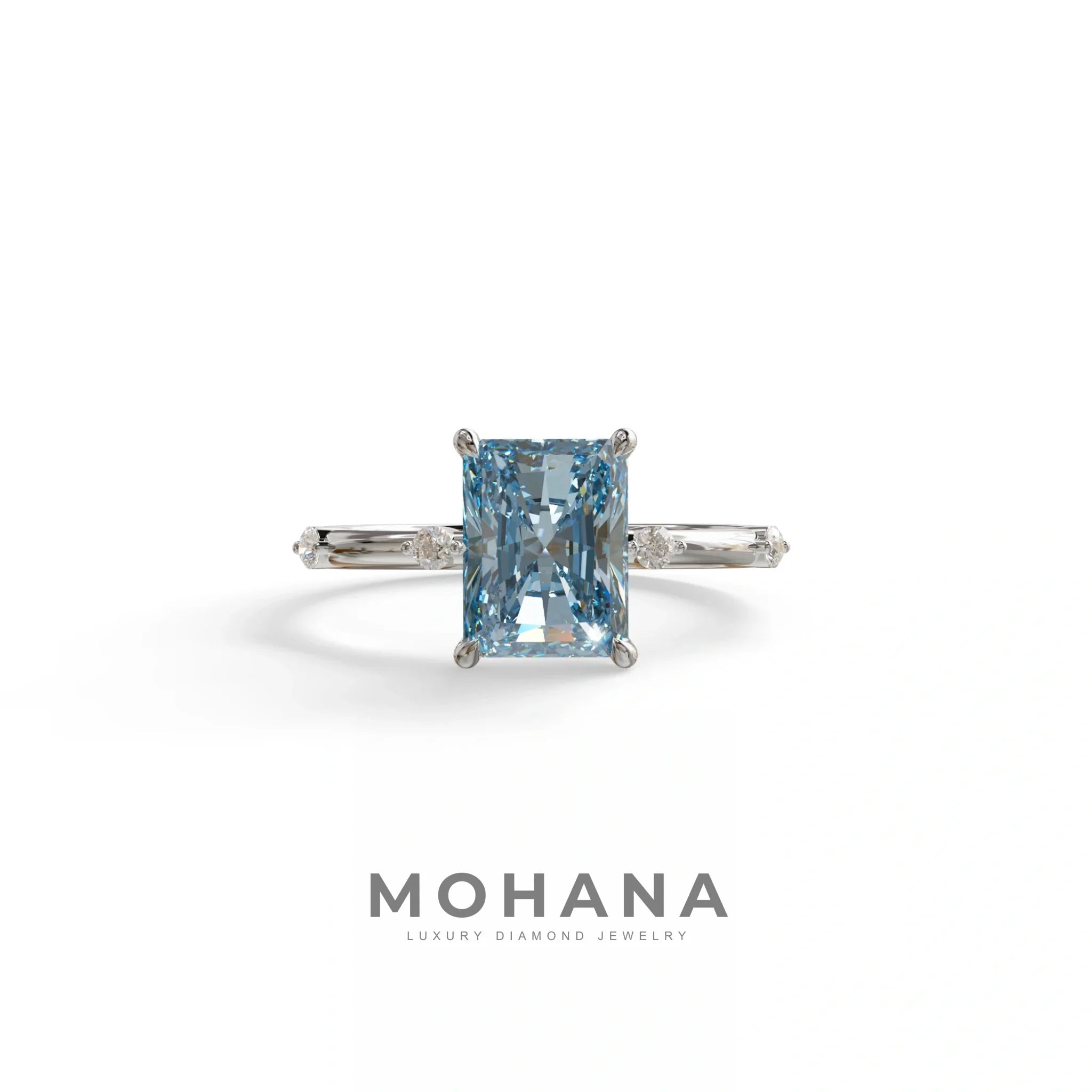 2 Ct Fancy Vivid Blue Radiant Cut Lab Grown Diamond Engagement Ring | Space-Chanel Setting - Elaria