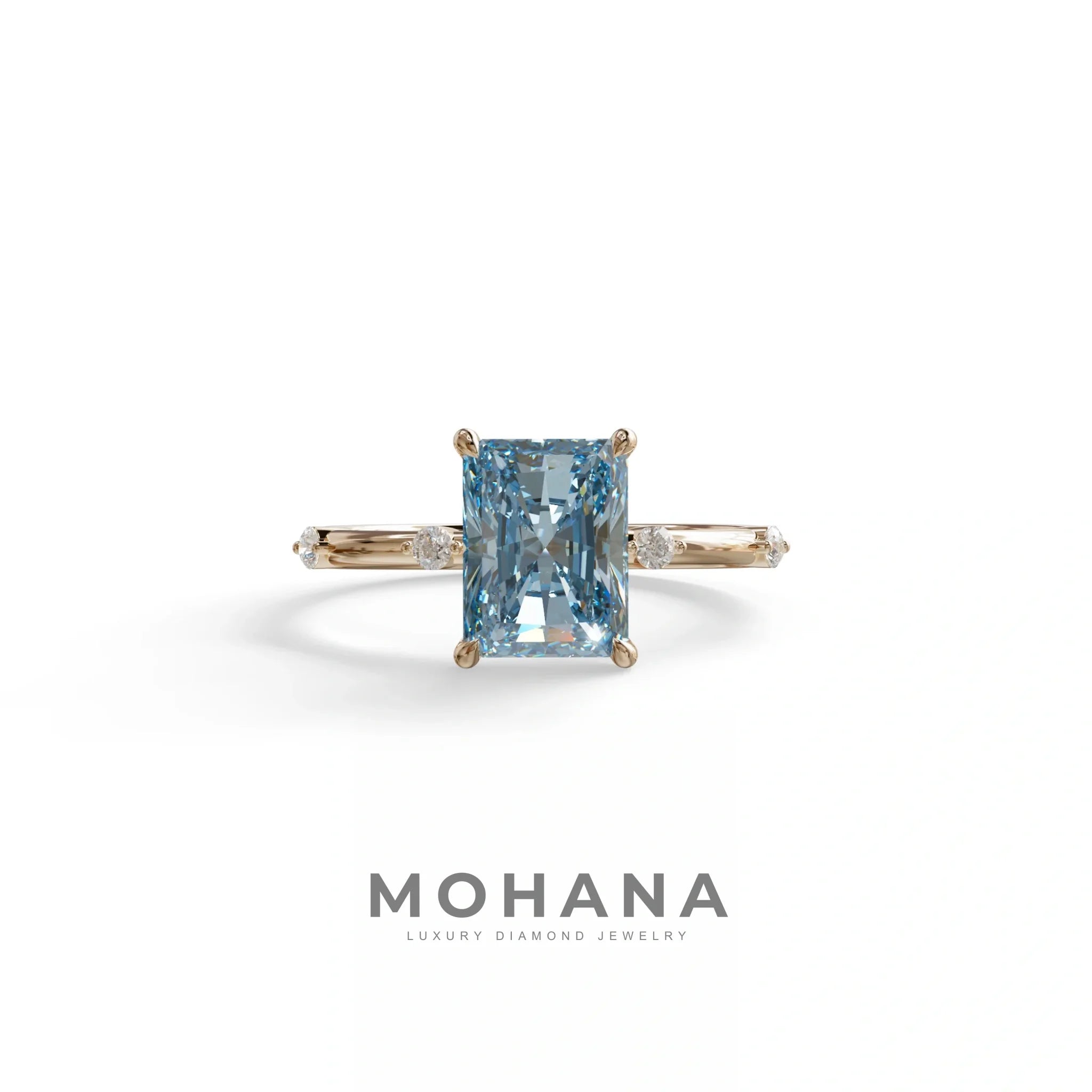 2 Ct Fancy Vivid Blue Radiant Cut Lab Grown Diamond Engagement Ring | Space-Chanel Setting - Elaria