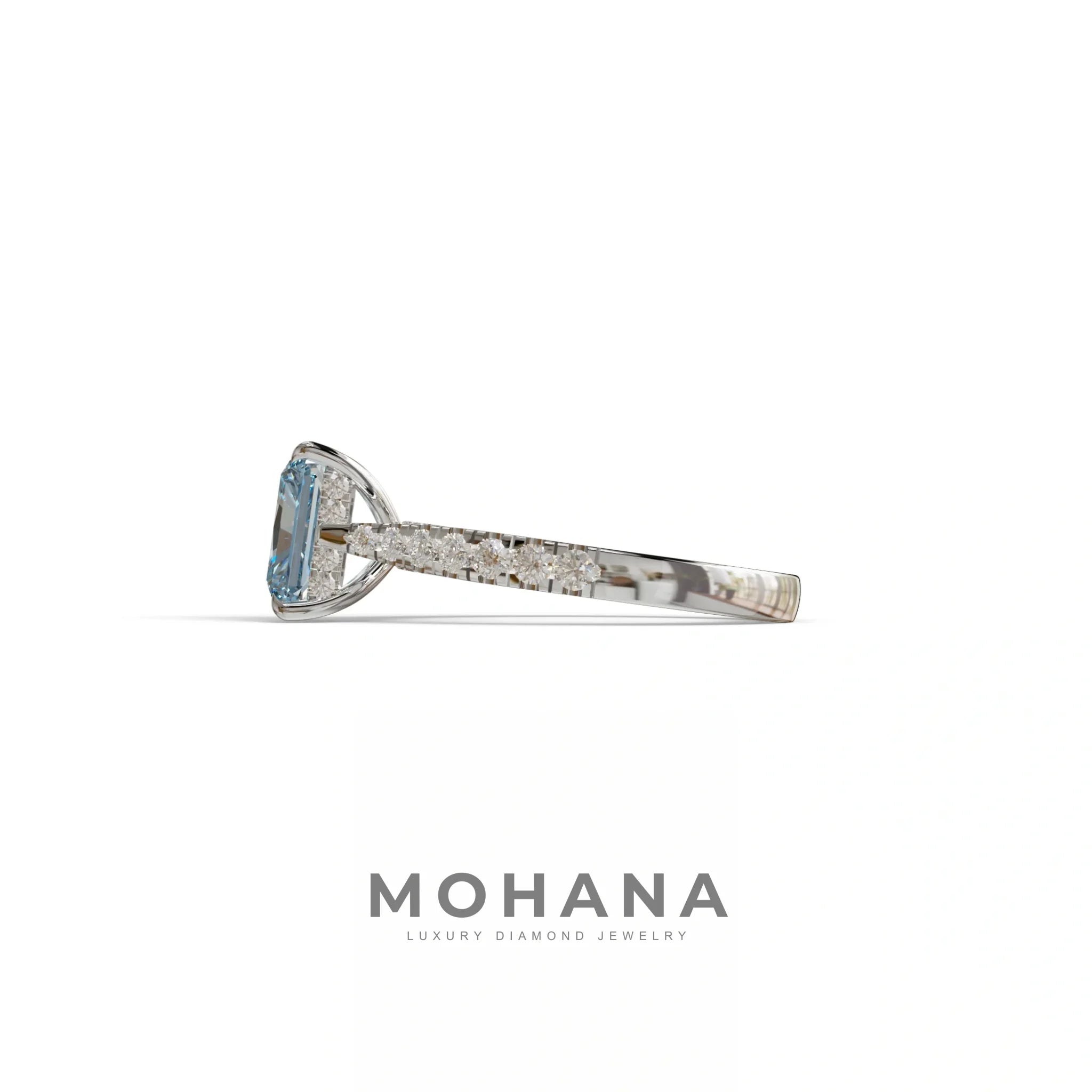 2 Carat Blue Radiant Cut Halo & Pave Lab Grown Diamond Ring- Asphalt