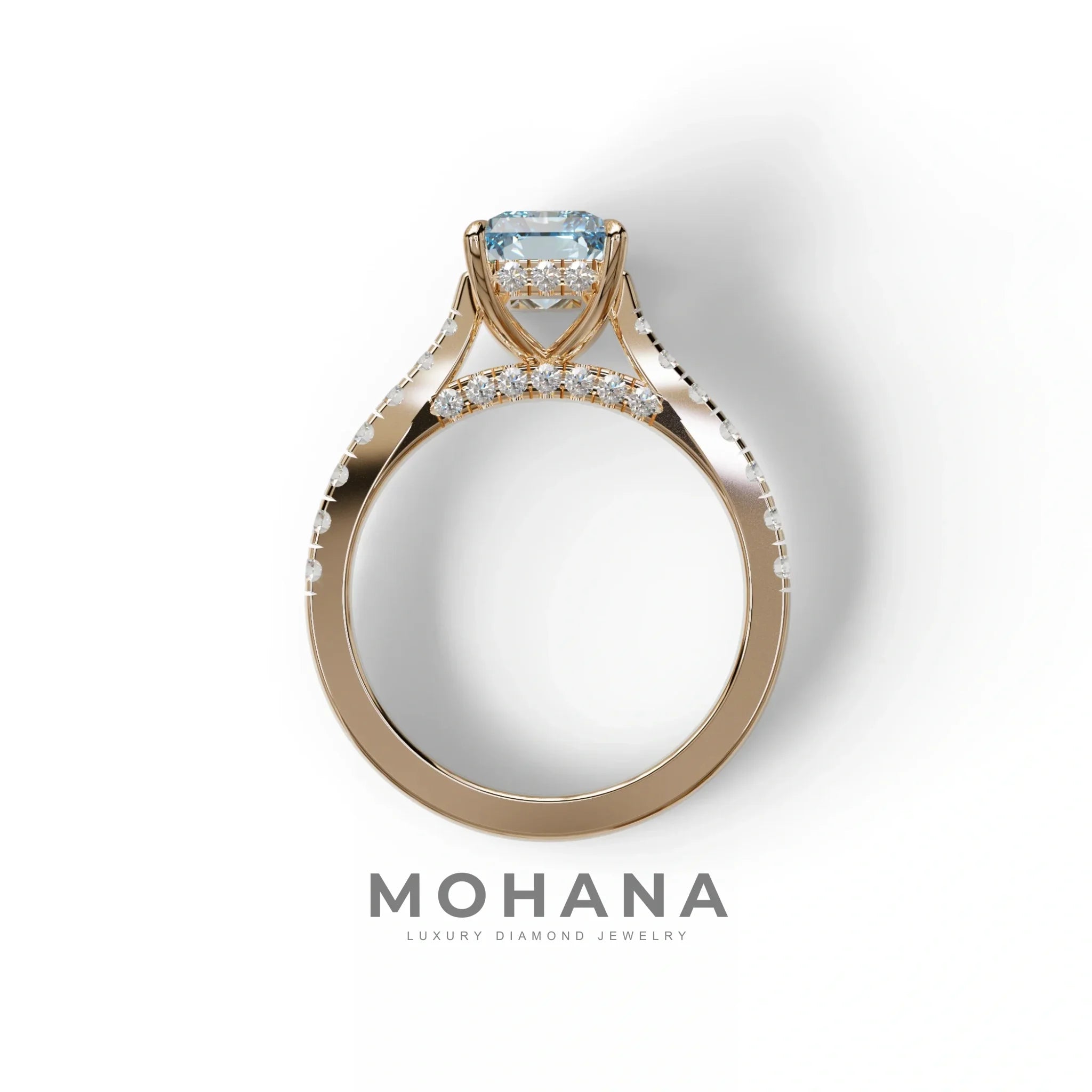 2 Carat Blue Radiant Cut Halo & Pave Lab Grown Diamond Ring- Asphalt