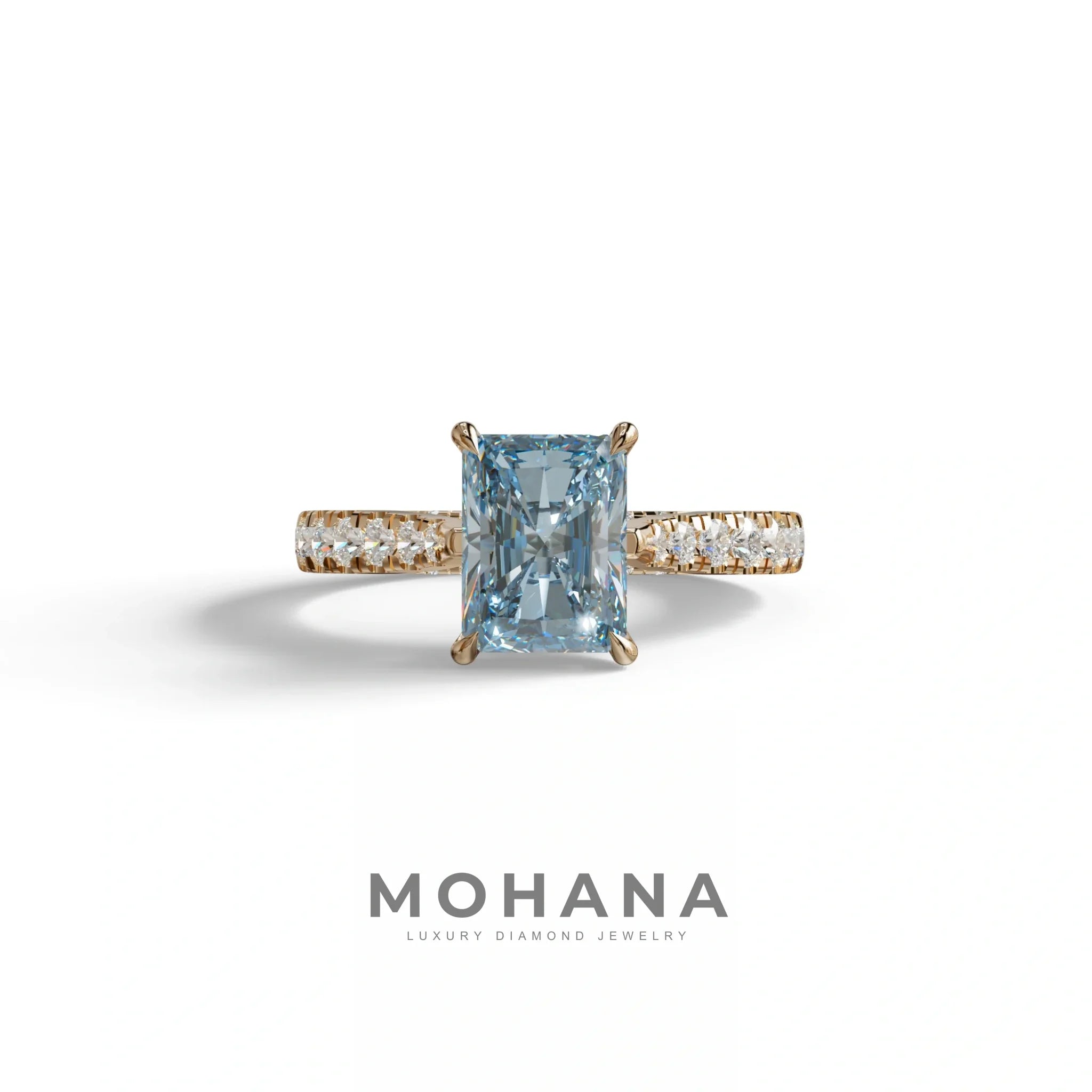 2 Carat Blue Radiant Cut Halo & Pave Lab Grown Diamond Ring- Asphalt