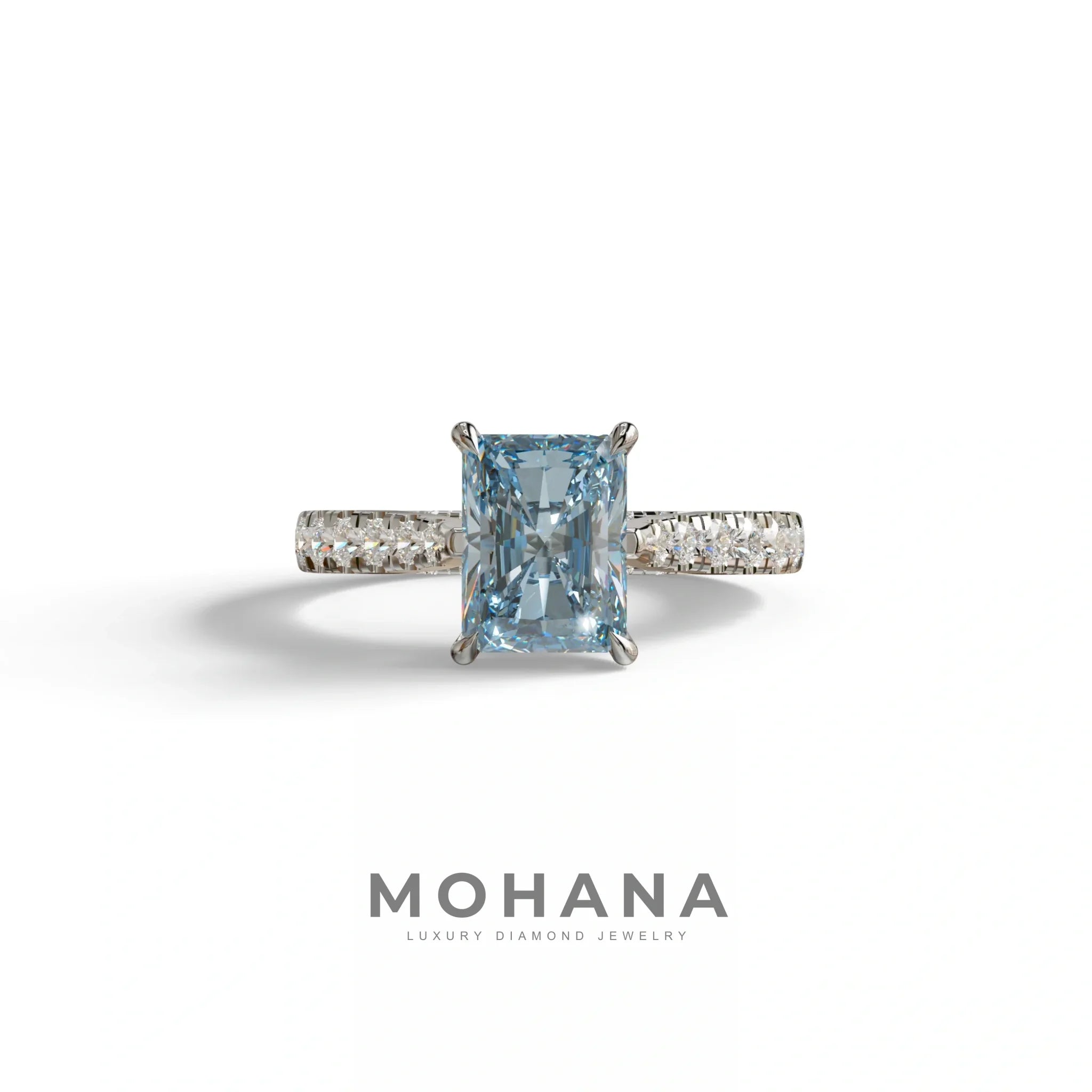 2 Carat Blue Radiant Cut Halo & Pave Lab Grown Diamond Ring- Asphalt