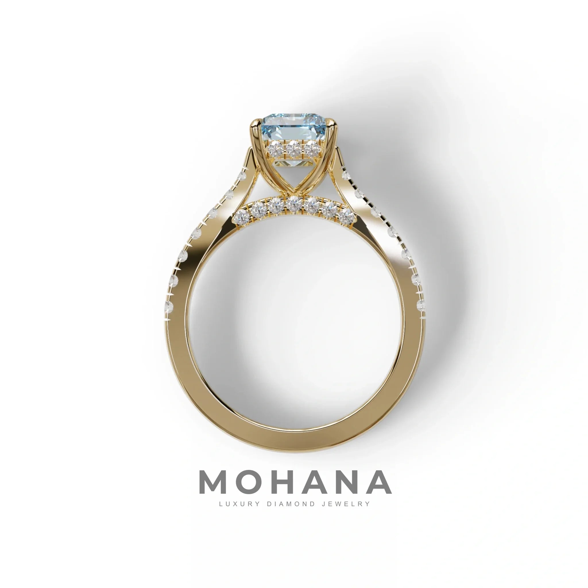 2 Carat Blue Radiant Cut Halo & Pave Lab Grown Diamond Ring- Asphalt
